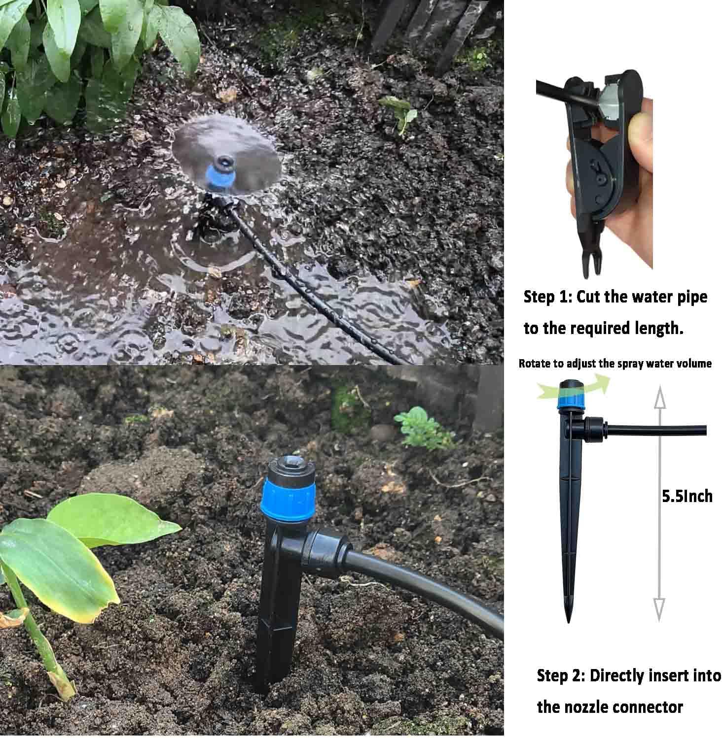 Drip Irrigation Kit for Garden,Main ID 1/2inch 16.5Ft and 1/4inch 96Ft Water Hose, Watering System Sufficient Water