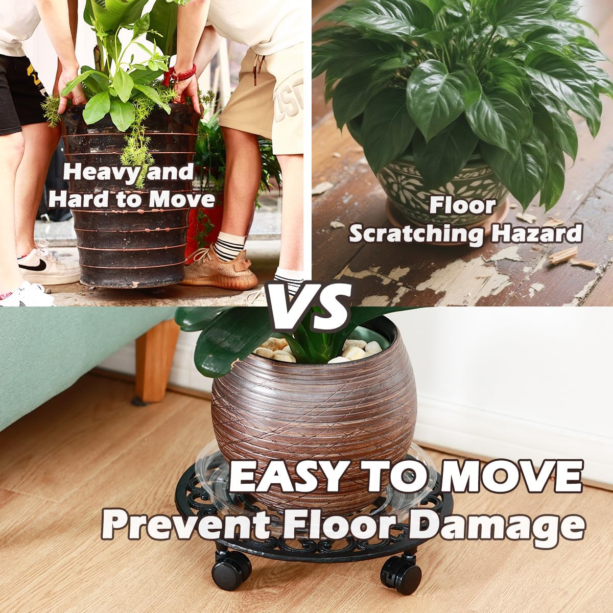 2 Packs 14 Inch Rolling Plant Stand with Wheels Metal Plant Caddy with Wheels Heavy Duty Round Plant Stand Indoor Iron