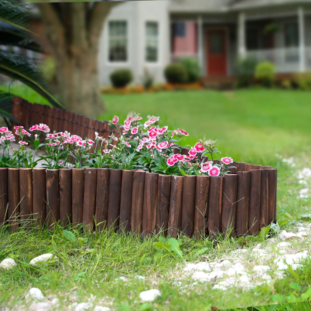 WORTH Wooden Edging for Landscaping, Flexible Garden Lawn Border 8" x 42" | Burnt Wood Finish Short Fence Flexible No