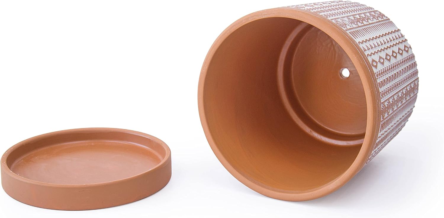 D'vine Dev Set of 2 Terracotta Pots, 6.5 Inch & 8.2 Inch, Planter Pots for Plants with Drainage Holes and Saucers