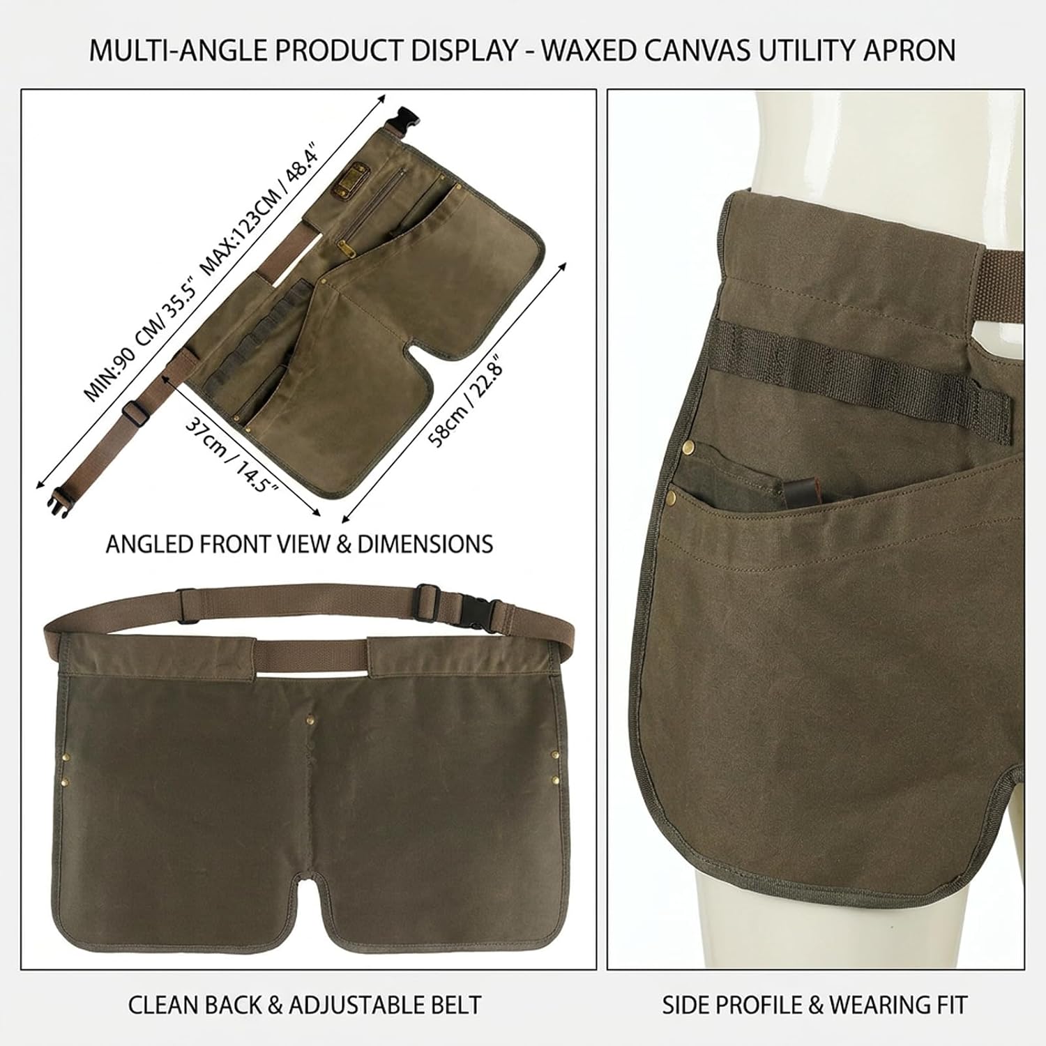 Canvas Gardening Half Apron, Heavy-Duty Florist Tool Belt 5 Pockets-Unisex | 5-zone storage with elastic loops