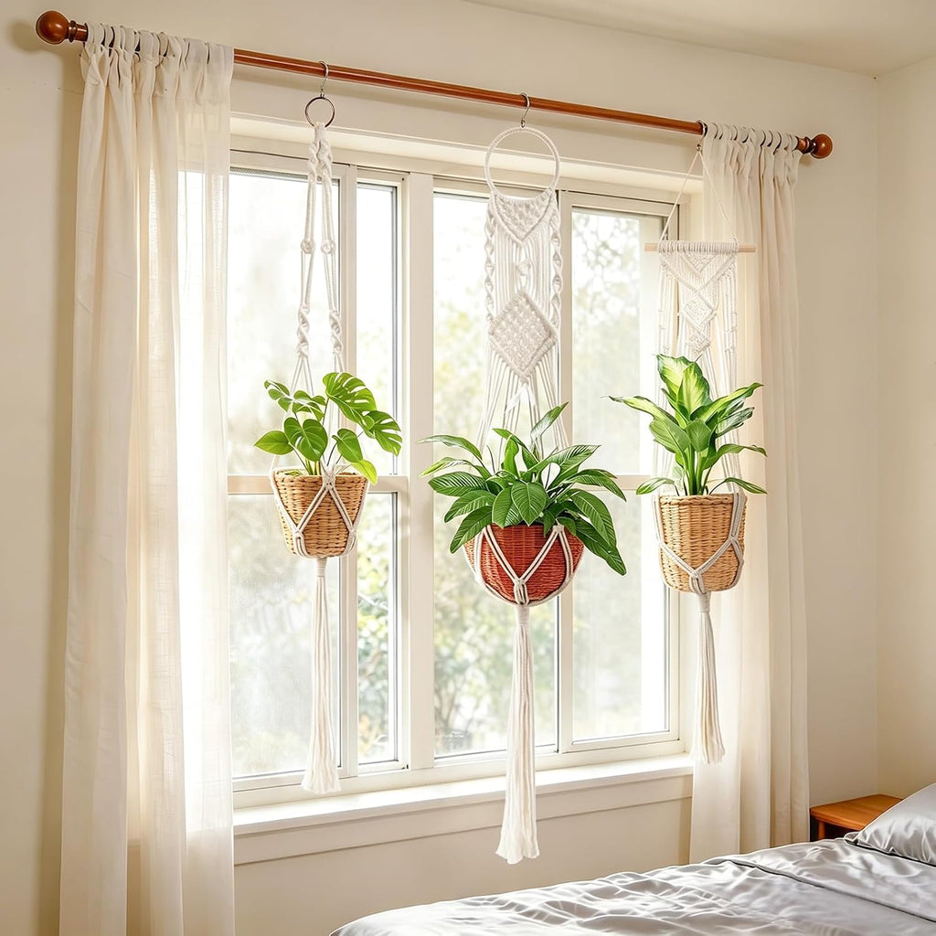 Laerjin Macrame Plant Hangers, Set of 6 Handmade Hanging Plant Holder Basket Stand Decorative Flower Pot Holder