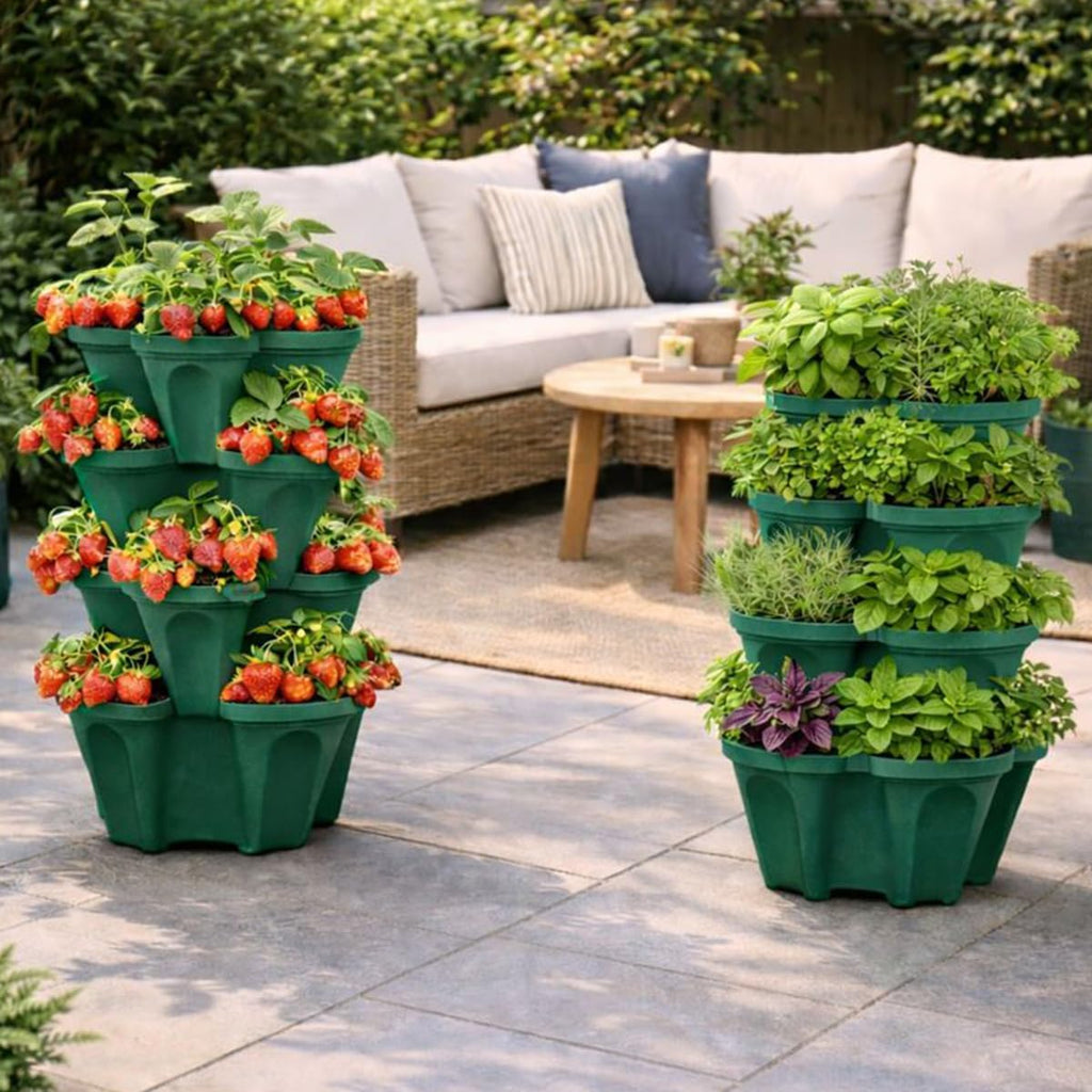 Large Vertical Planter Tower – 4 Tier Stackable Garden Planter, 16 Plant Sites, Commercial Grade Strawberry Planter
