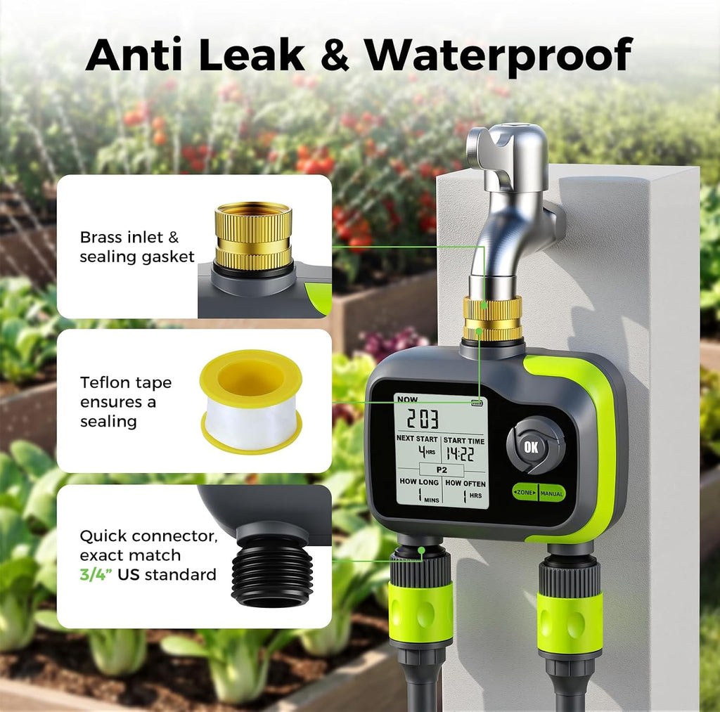Sprinkler Timer, Watering Timer for Garden Hose, 2 Outlets Programmable Hose Timers with Rain Delay, Outdoor Soaker