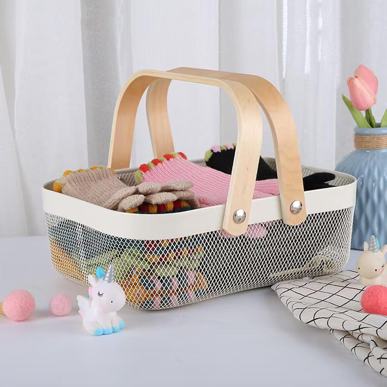 AJIODA Metal Mesh Steel Basket, Storage Organizer Basket Garden Harvest Basket Multi-functional Kitchen Fruit Baskets