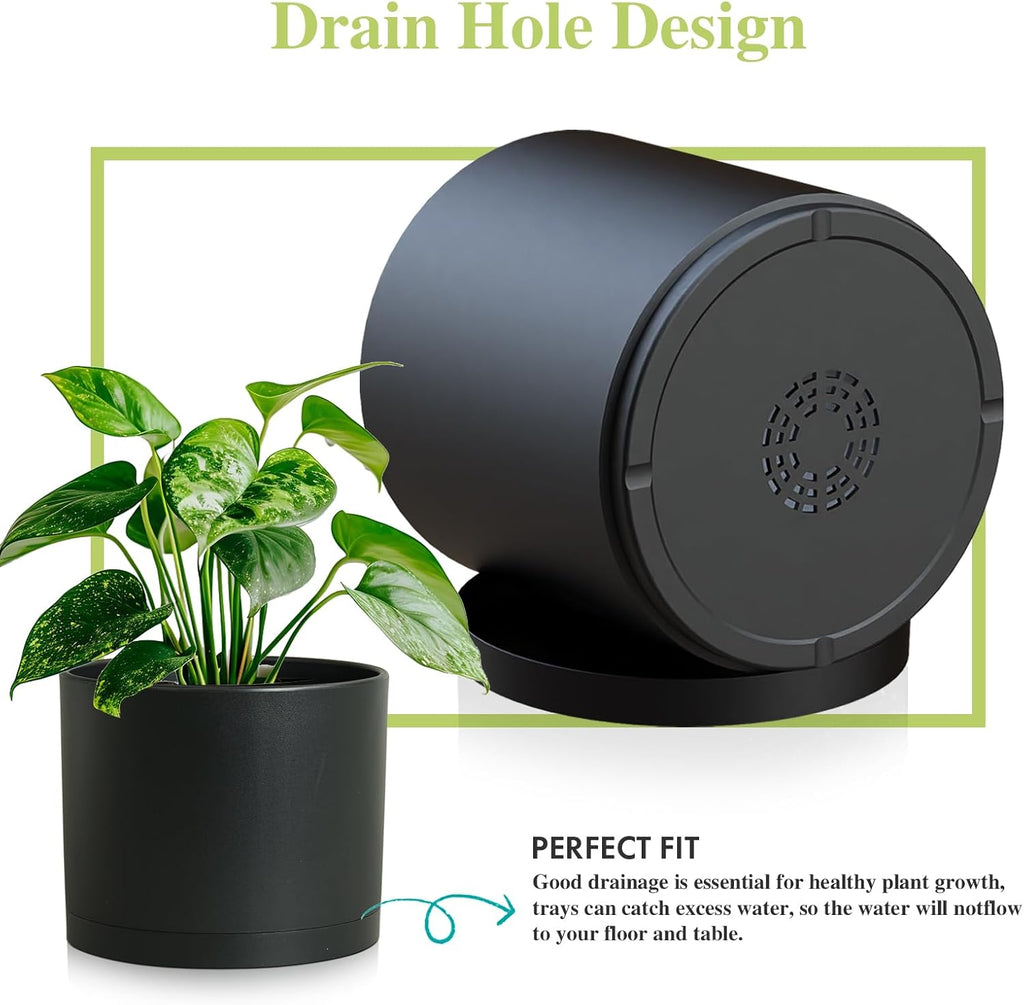 Large Plant Pots Set of 3 – 8", 9", 10" Indoor Flower Pots with Drainage Holes and Saucers, Big Planters for Monstera