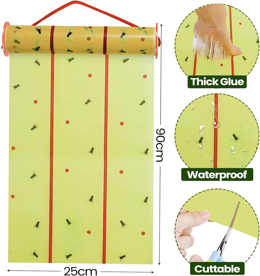 Qualirey 15 Pcs Giant Flypaper Fly Traps, 295ft Sticky Yellow | Roll Fly Tape for Indoor Outdoor, Non Toxic Sticky