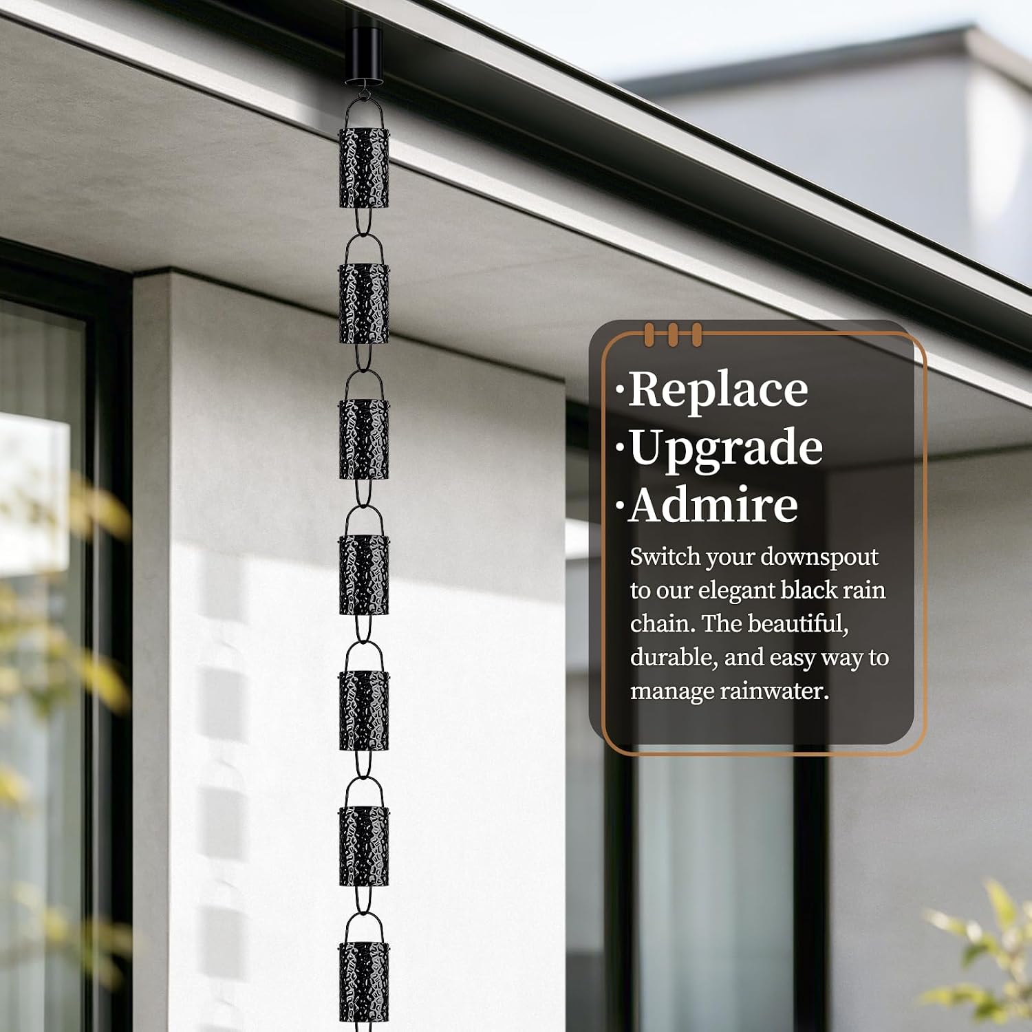 Rain Chains for Gutters Outside Black with Adapter 8.5FT 16 Cups | Round Rain Catcher Chain for Heavy Rain,Rust