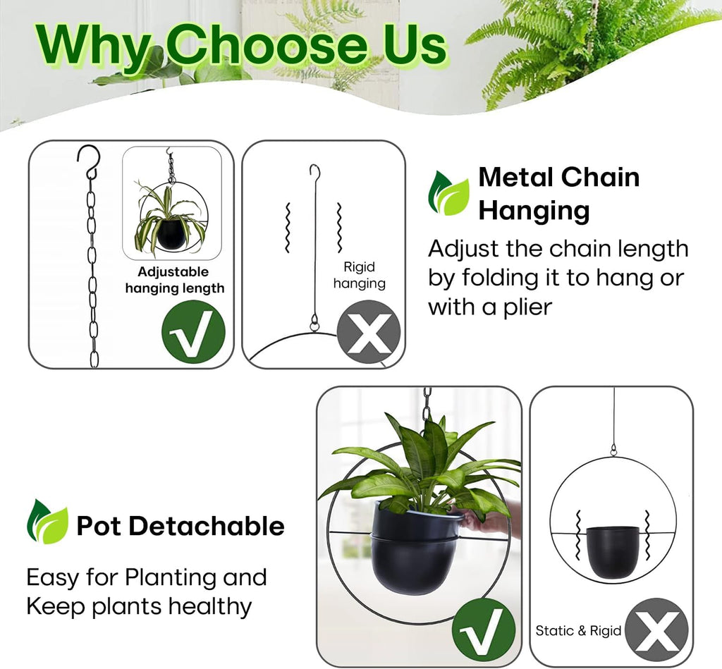 2 Pack Hanging Planter with 5.5" Pot, Metal Hanging Plant Holder | Hanging Planters for Indoor Plants, Hanging Pot