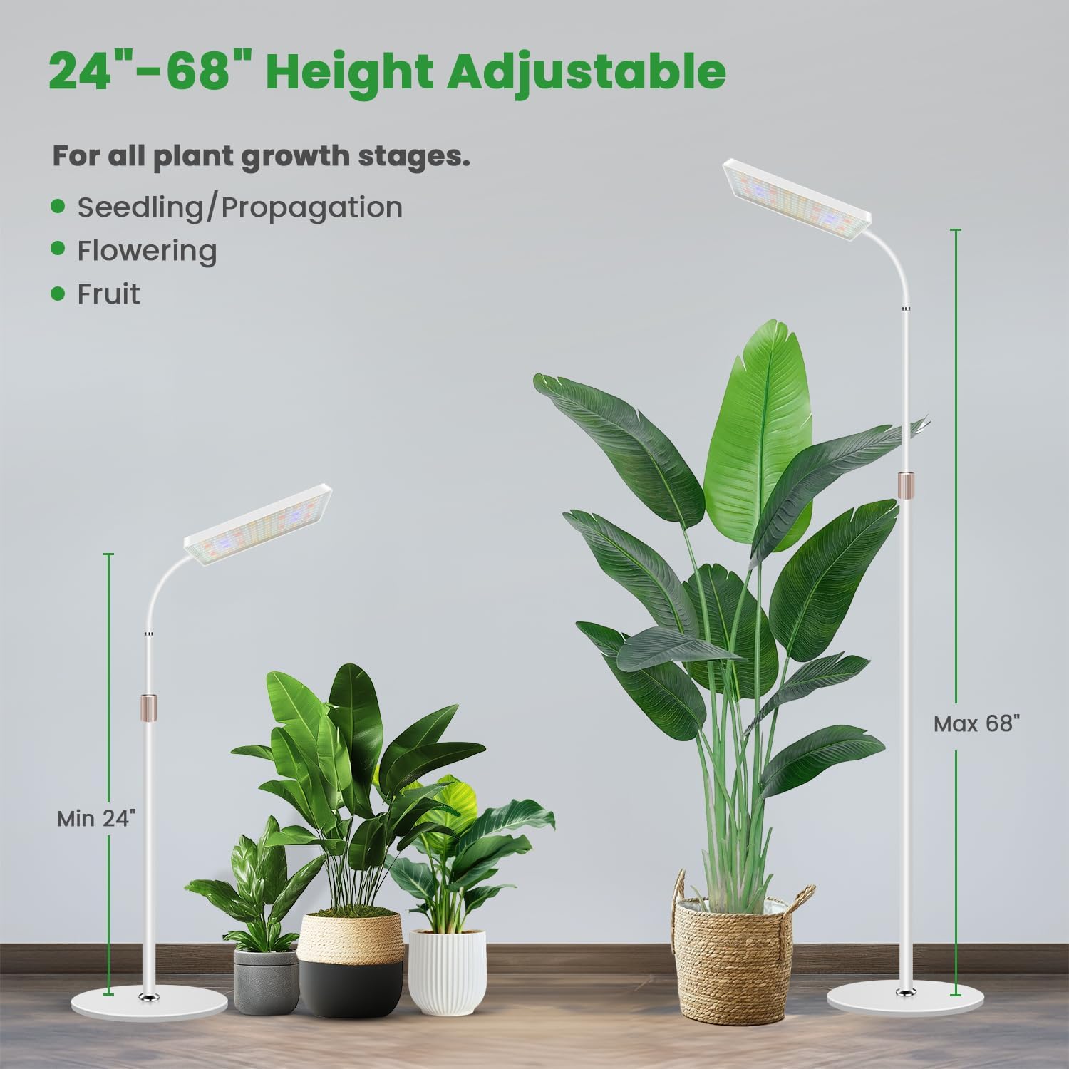 Wiaxulay Grow Lights for Indoor Plants,Full Spectrum Plant Light 68in Stand | 153 LEDs Floor Growing Lamp for Tall