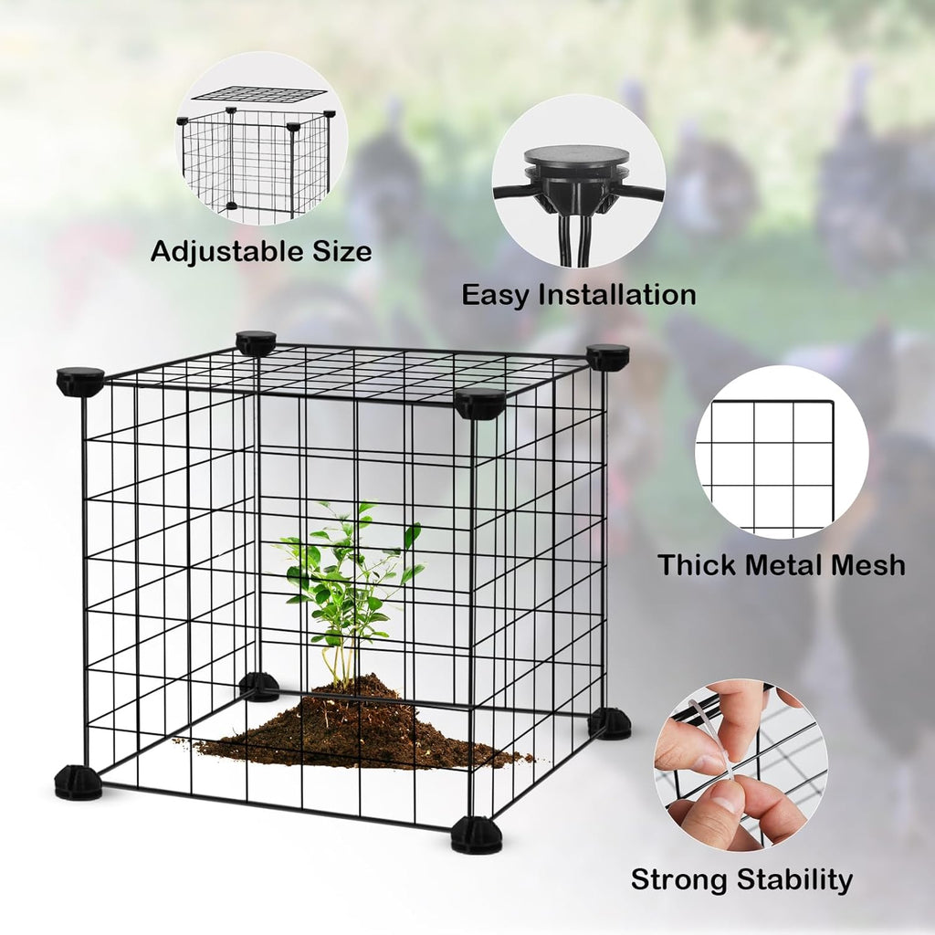 DYAUS 4 Packs Plant Protectors from Animals, Plant Cages for Outdoor Plants, 20Pcs 12"x12" Metal Plant Covers from
