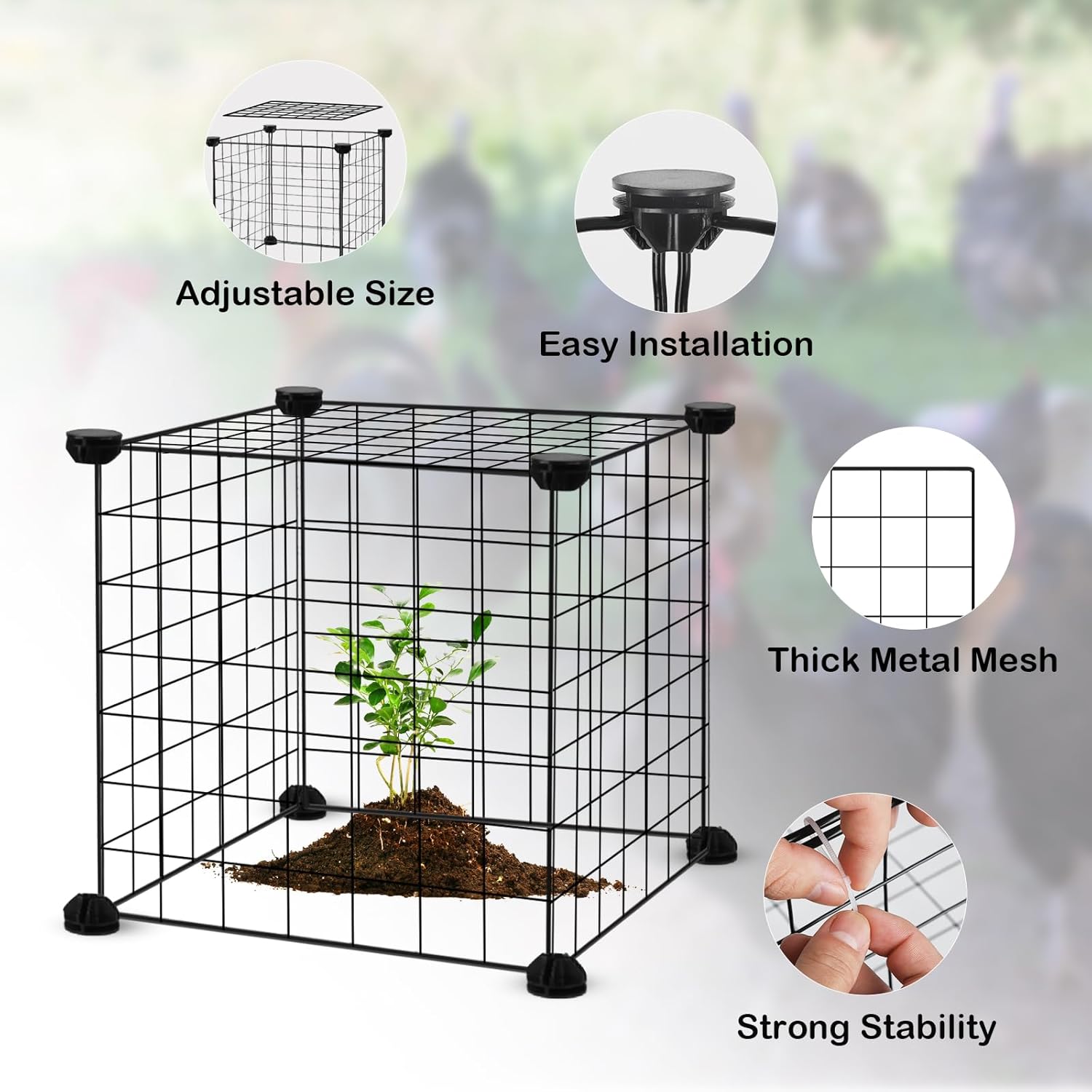 DYAUS 4 Packs Plant Protectors from Animals, Plant Cages for Outdoor Plants, 20Pcs 12"x12" Metal Plant Covers from