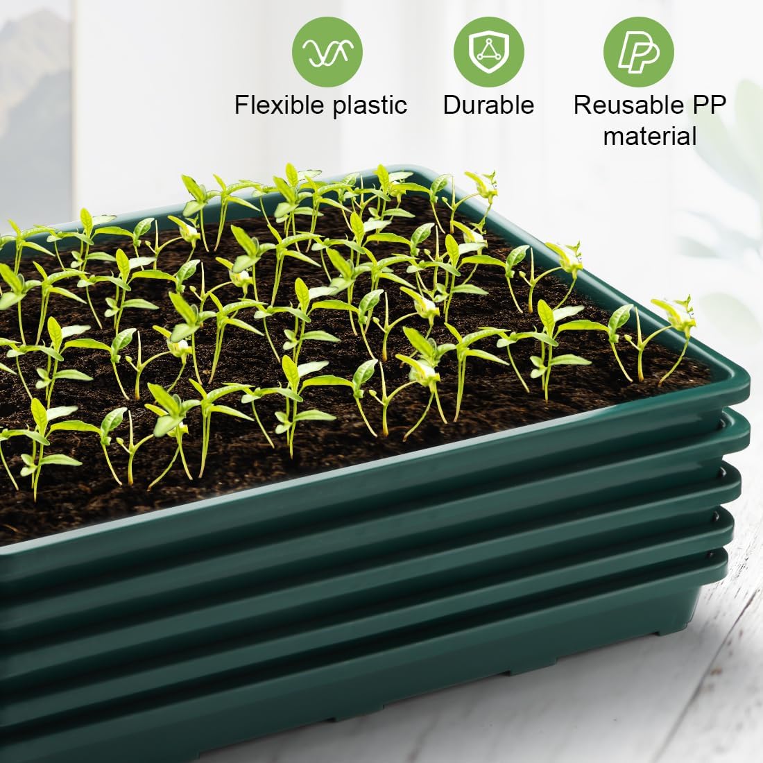 RooTrimmer 5 Pack Seed Starter Trays (17"x11"x2"), Plastic Flat Nursery Pots Trays, Durable Carrying Seedling Starter