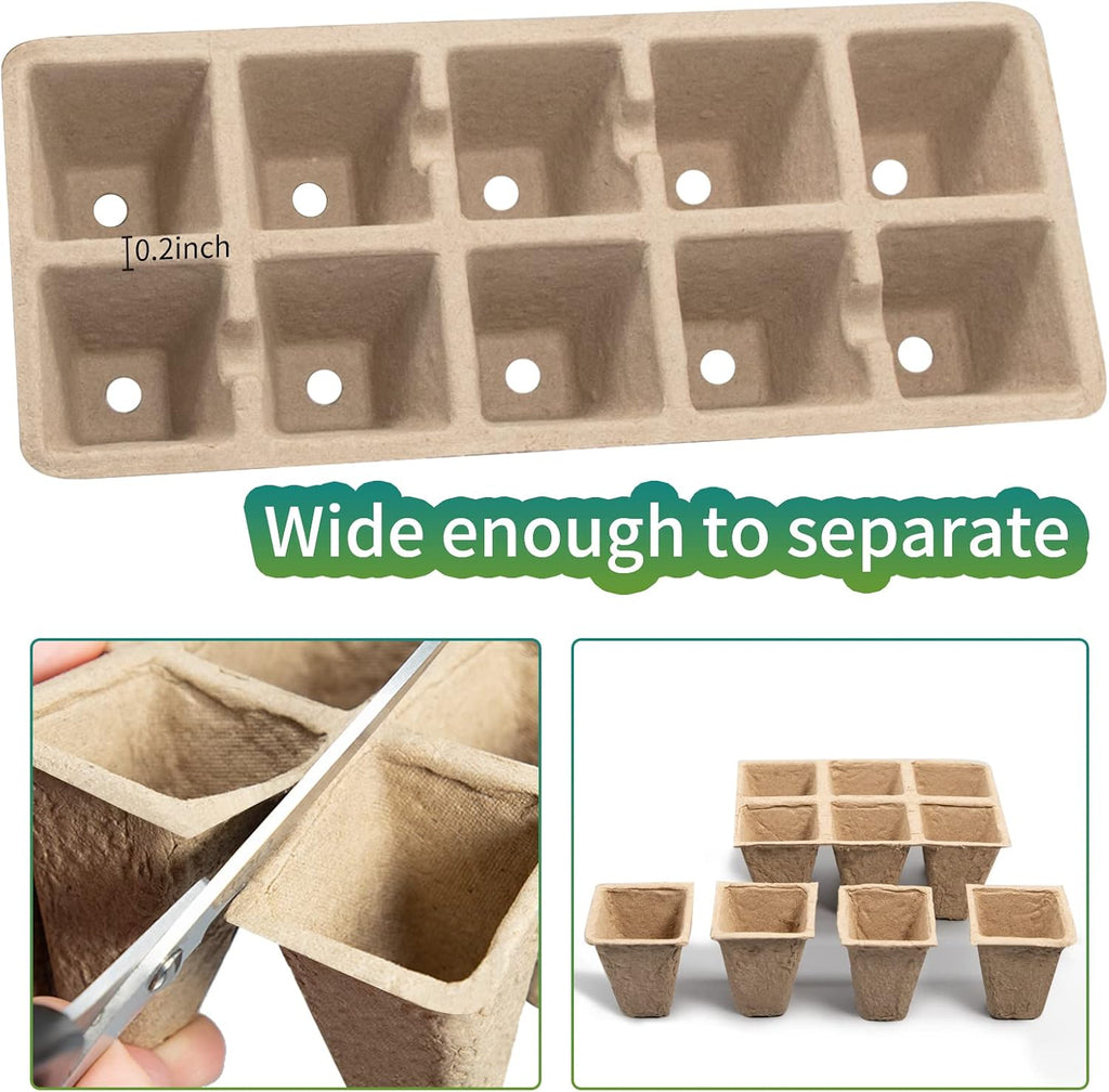 400Cells Seedling Start Trays with Drain Holes,40pcs Peat Pots Seedling Pots Biodegradable,Seedling Starter Kit,Organic