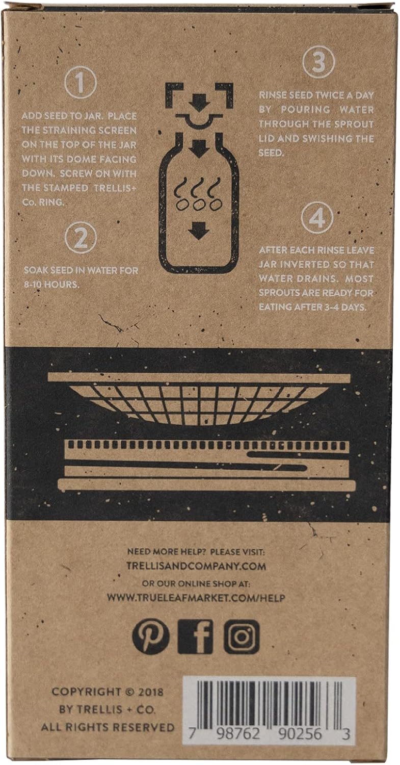 Trellis + Co.Stainless Steel Sprouting Kit, 2 Pack Rust Proof 316 Stainless | Curved Mesh, Fits Most Wide Mouth Mason