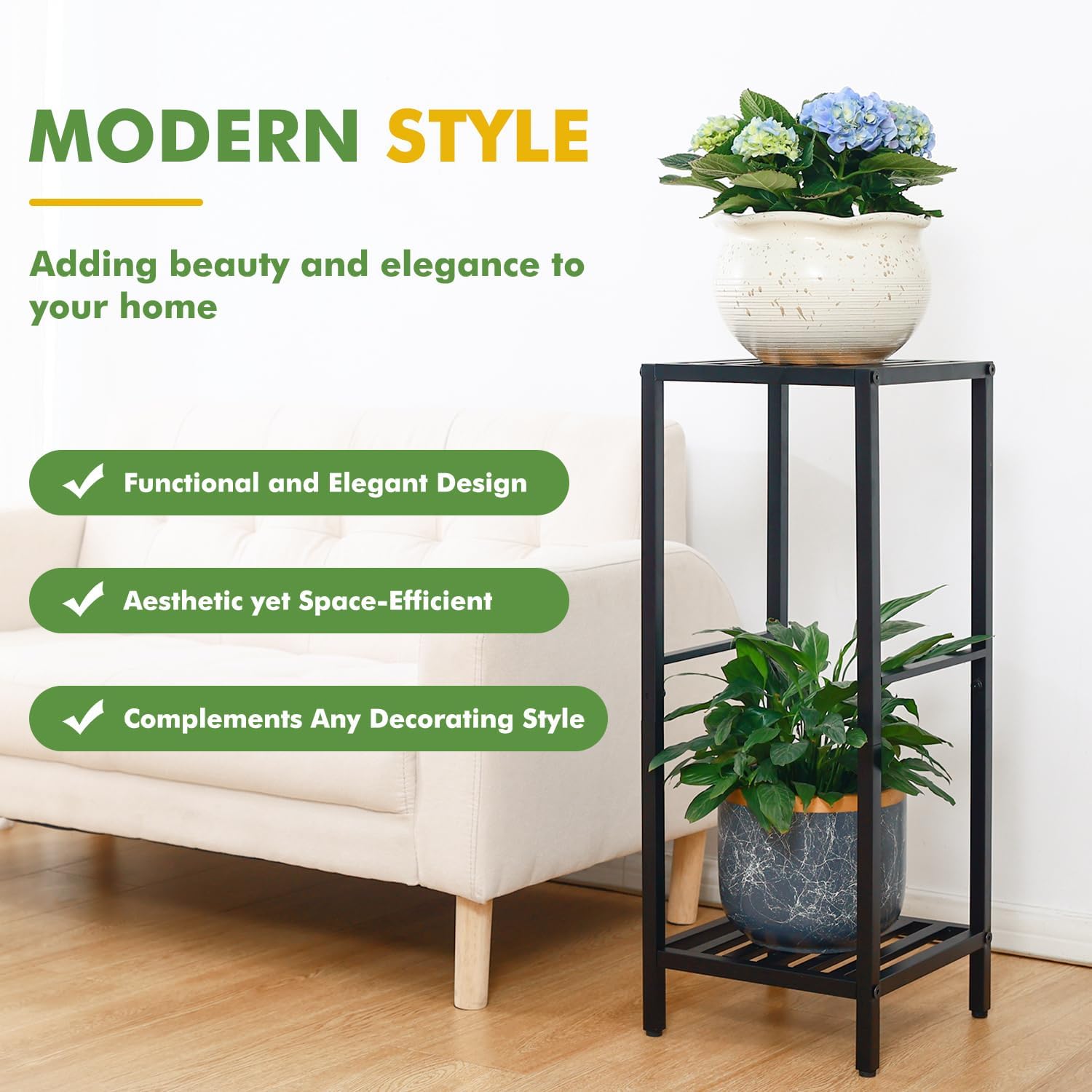 Party Zealot 2-Tier Tall Metal Square Plant Stand 31” Heavy-Duty Modern Flower Pot Rack for Indoor Living Room, Corner