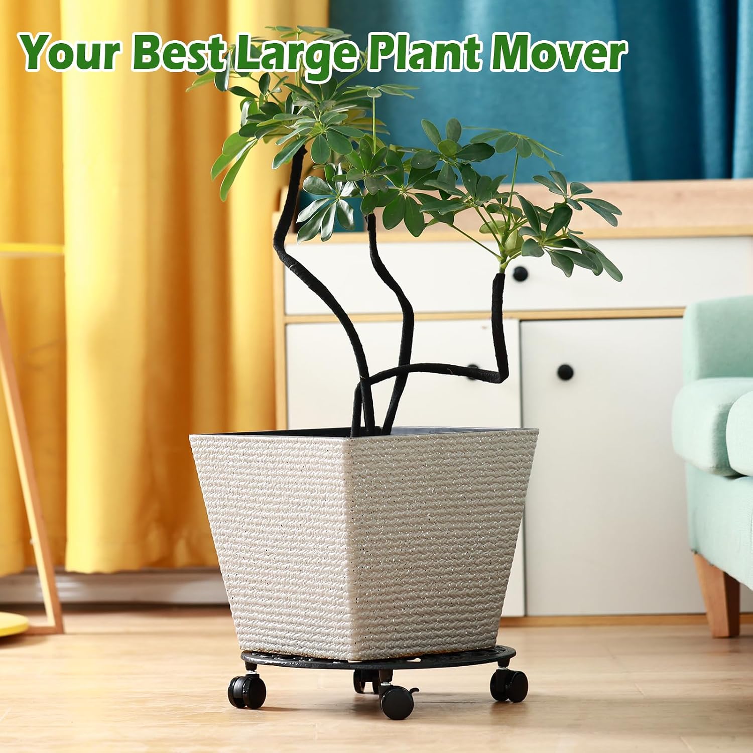 2 Packs 14 Inch Rolling Plant Stand with Wheels Metal Plant Caddy with Wheels Heavy Duty Round Plant Stand Indoor Iron