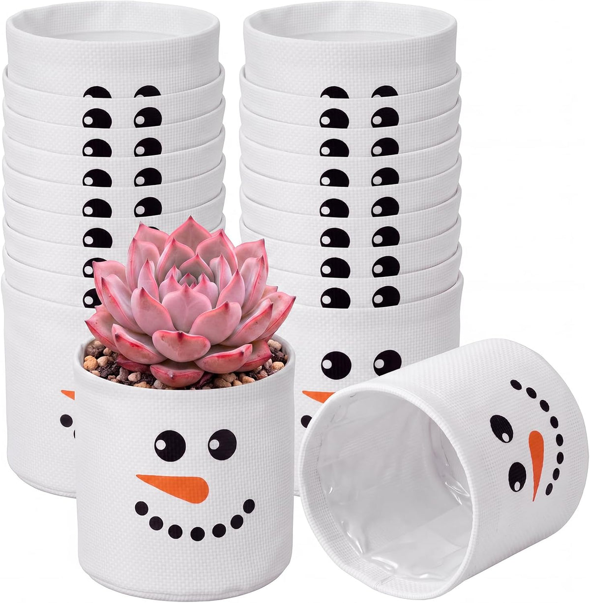 SATINIOR 24 Pcs Christmas Party Favors Gift, White Snowman Succulents Pots