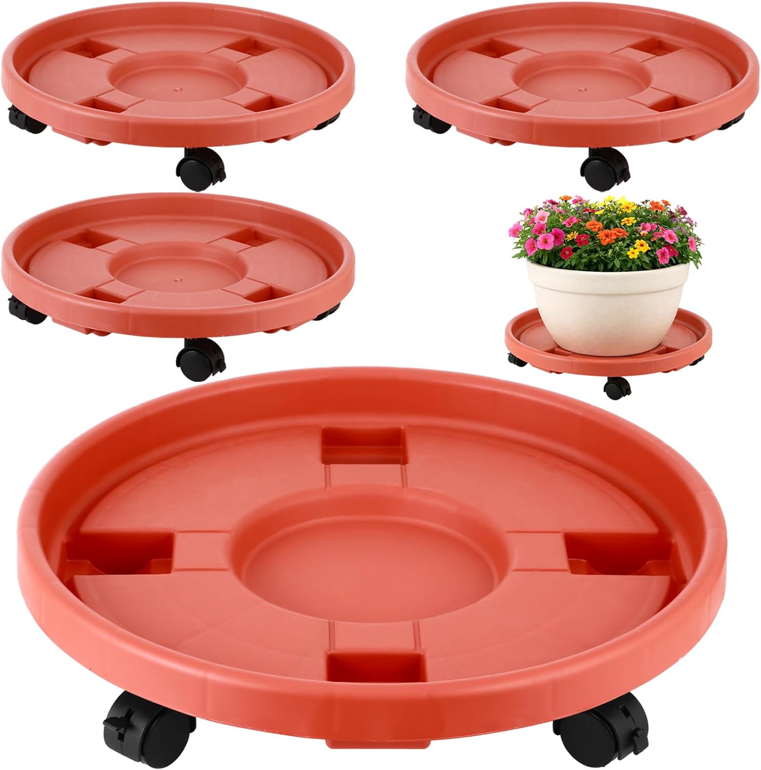 4-pack 17.3" Extra-large Plant Caddy with Wheels Plastic Plant Dolly with Casters Flower Pot Mover Rollers Wheeled