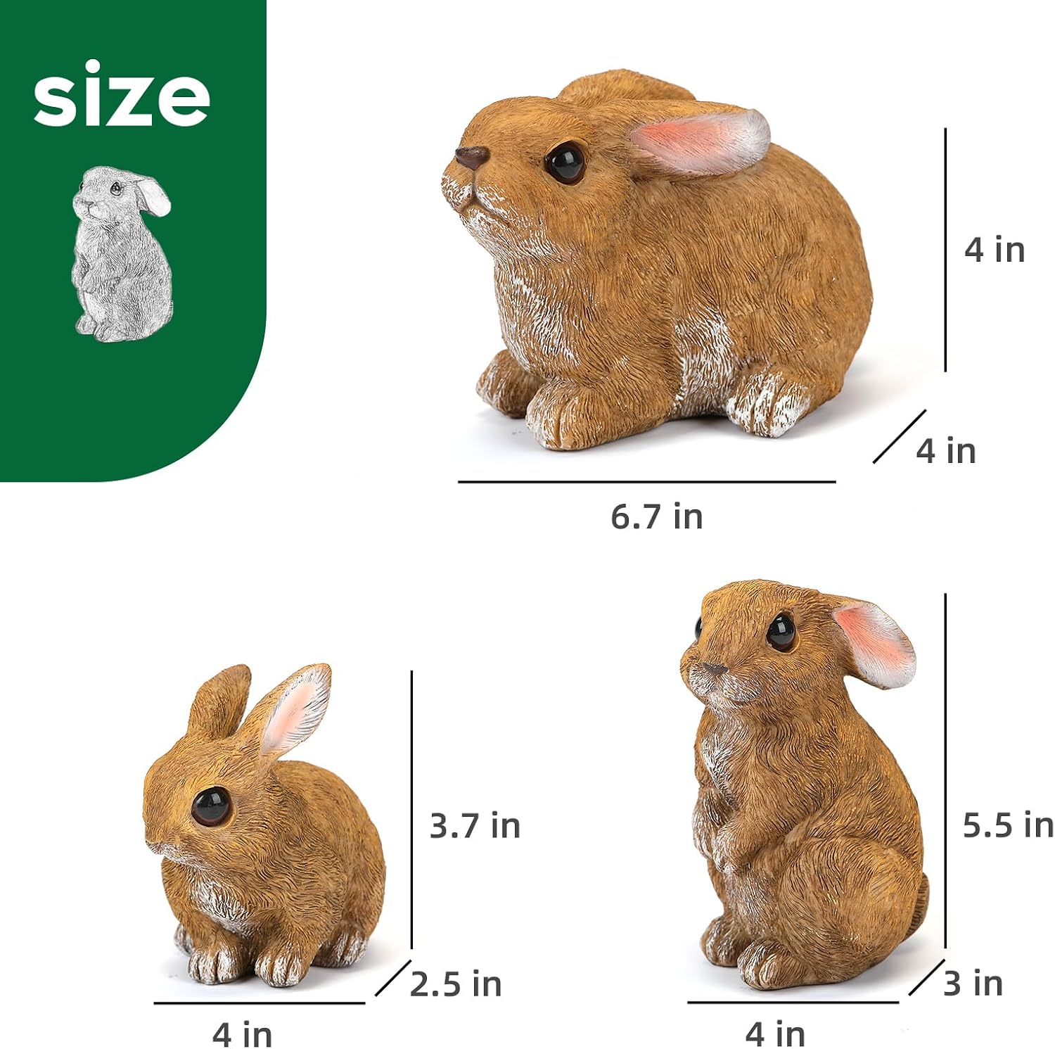 Bunny Decor Set of 3 Resin Easter Garden Statues Outdoor Indoor Home Yard | Easter Rabbit Figurines for Flower Bed