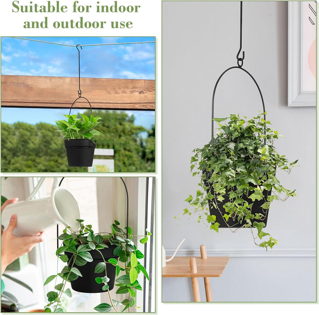 Hushee 6 Packs Metal Hanging Planters for Outdoor Indoor Plants Plant Hanger with 6.3'' Plastic Pots Hanging Planter