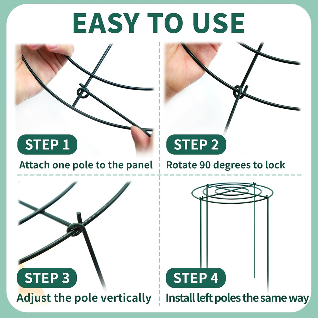 8 Sets Peony Support Cage,Heavy Duty Metal Plant Support Rings with 3.5mm Thickened Legs,10"Dia.x16"High Grow Through