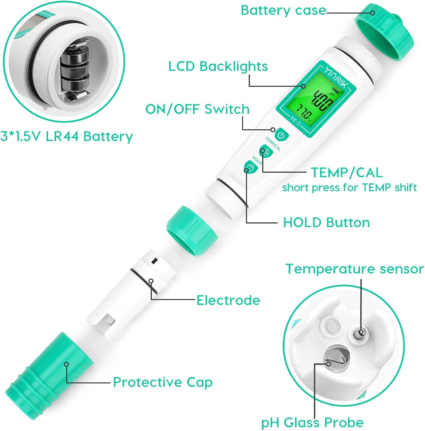 Digital pH Meter with Extra Replaceable Probe, Pocket pH Tester for Hydroponics, Accurate Water Tester for Swimming