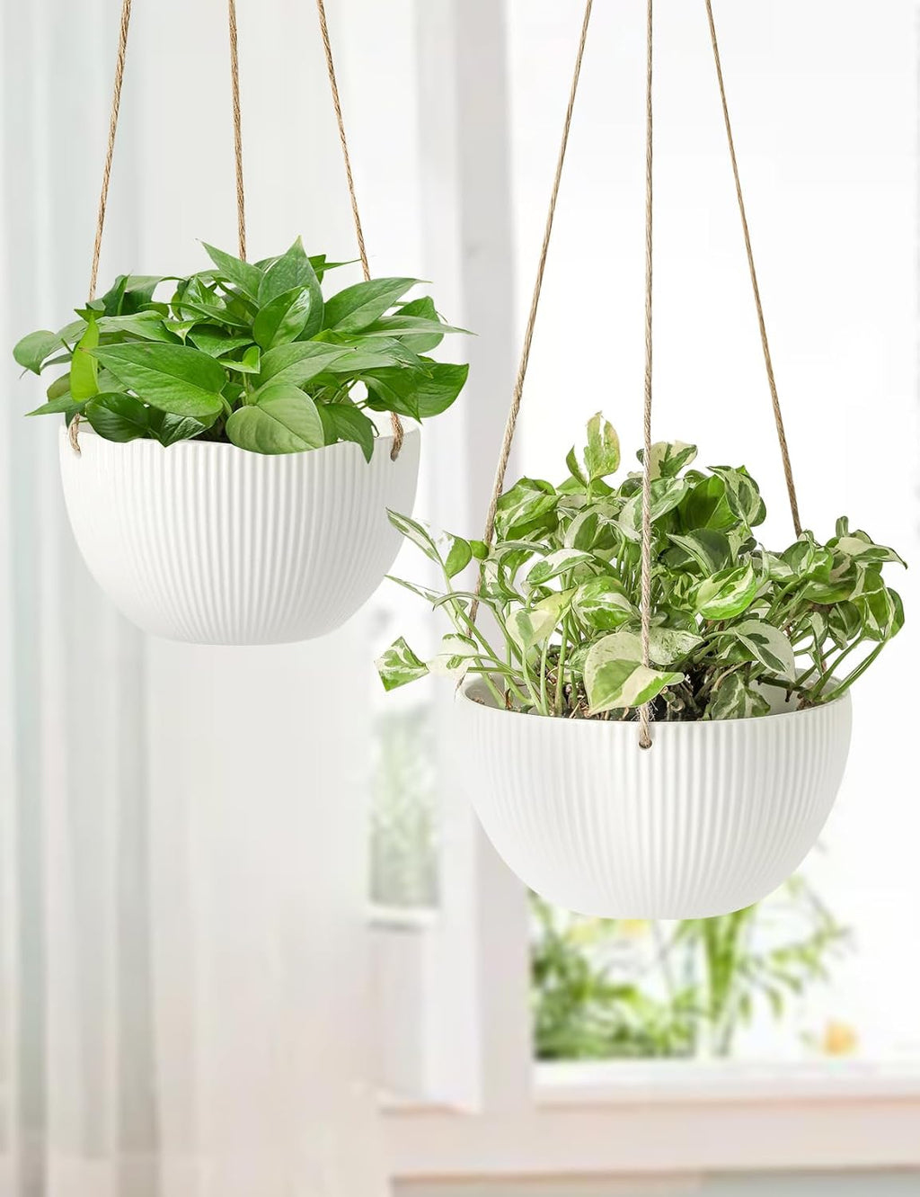 UBEE Ceramic Hanging Planters Indoor Outdoor, 7.5 Inch + 6.5 Inch Hanging Flower Pot for Plants Hanging Basket for