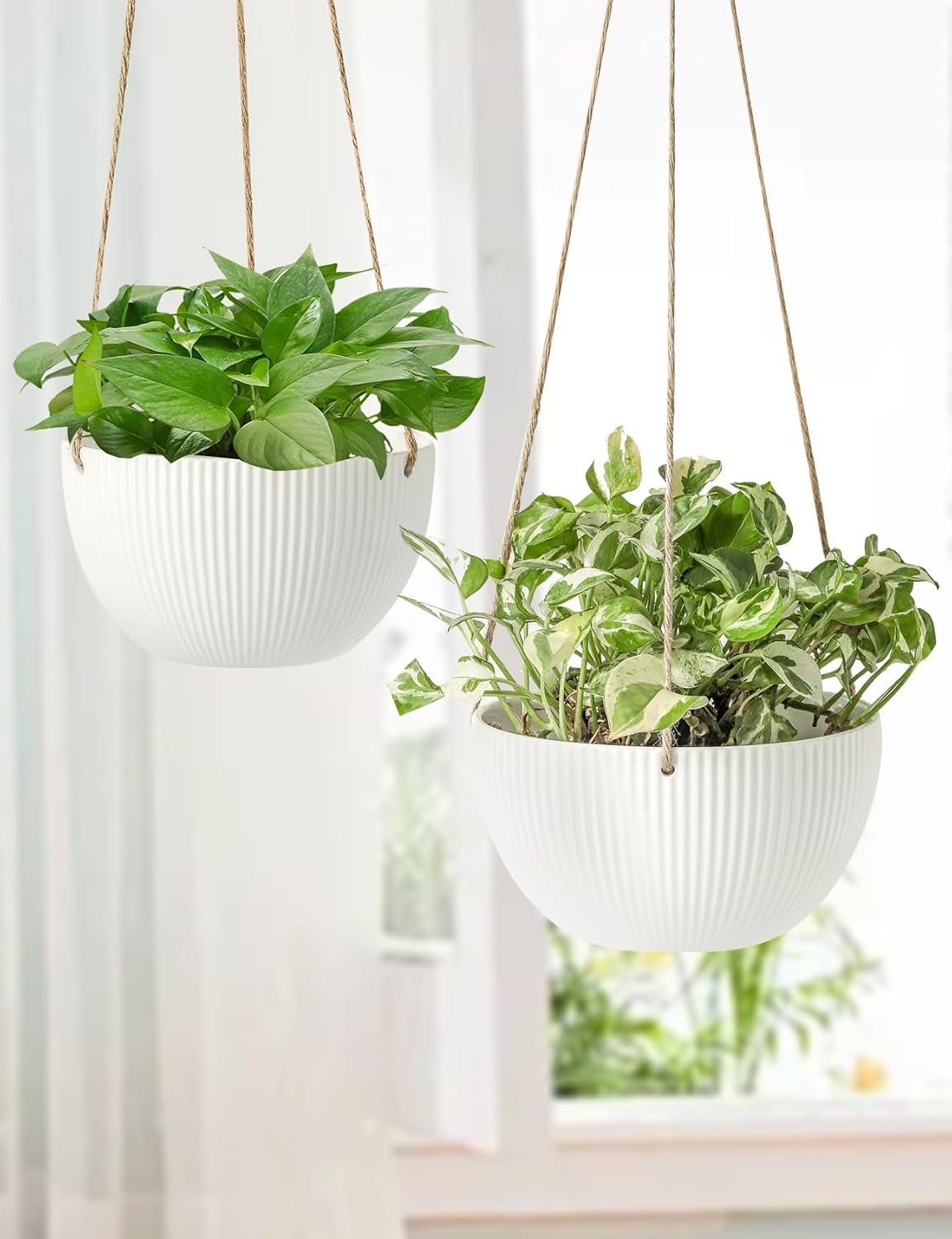 UBEE Ceramic Hanging Planters Indoor Outdoor, 7.5 Inch + 6.5 Inch Hanging Flower Pot for Plants Hanging Basket for