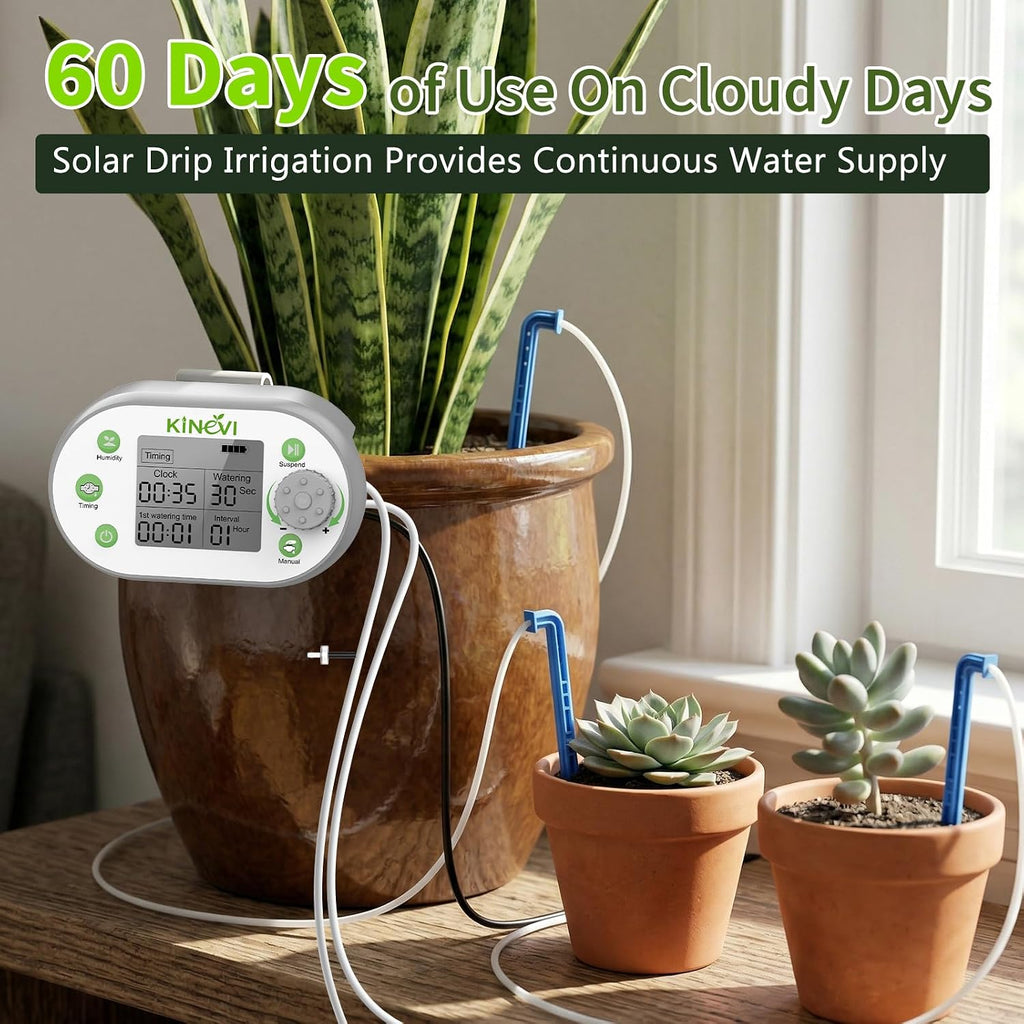 Automatic Plant Waterer for 15 Pots, Indoor Drip Irrigation Kit | Programmable Water Timer with Smart Humidity Sensor