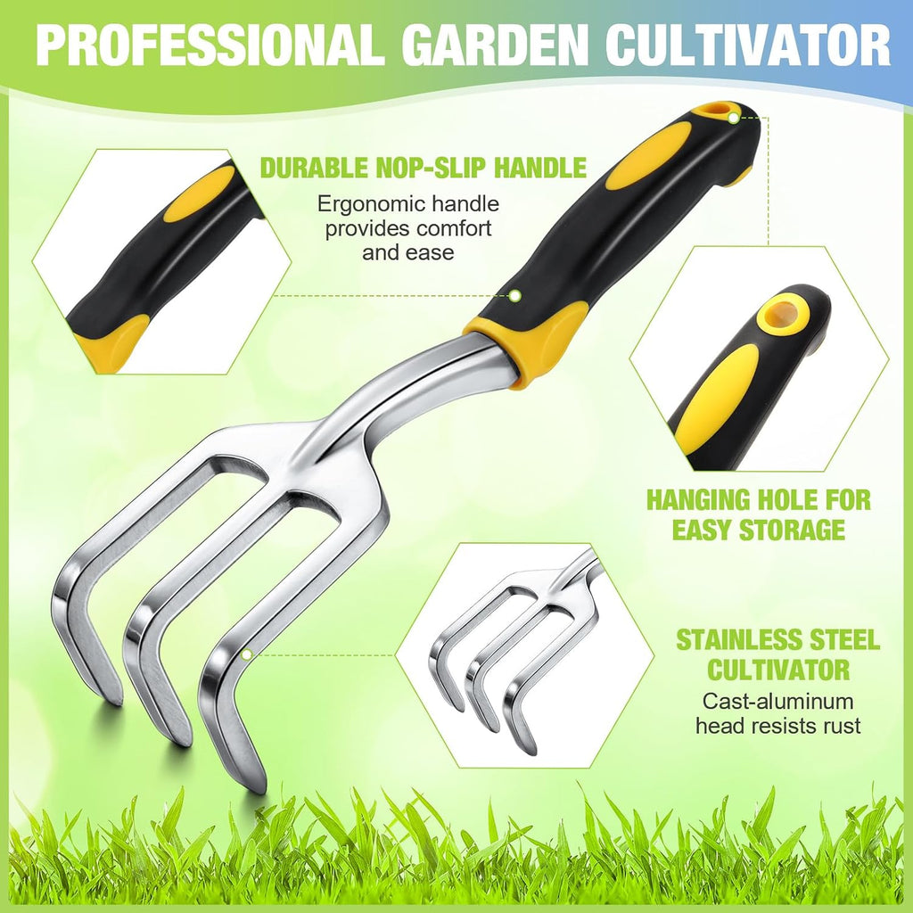 Yaocom 12 Pcs Hand Rake Garden Tool Mini Rake Heavy Duty Garden Cultivator 11 Inches Small Rake for Gardening Aluminum