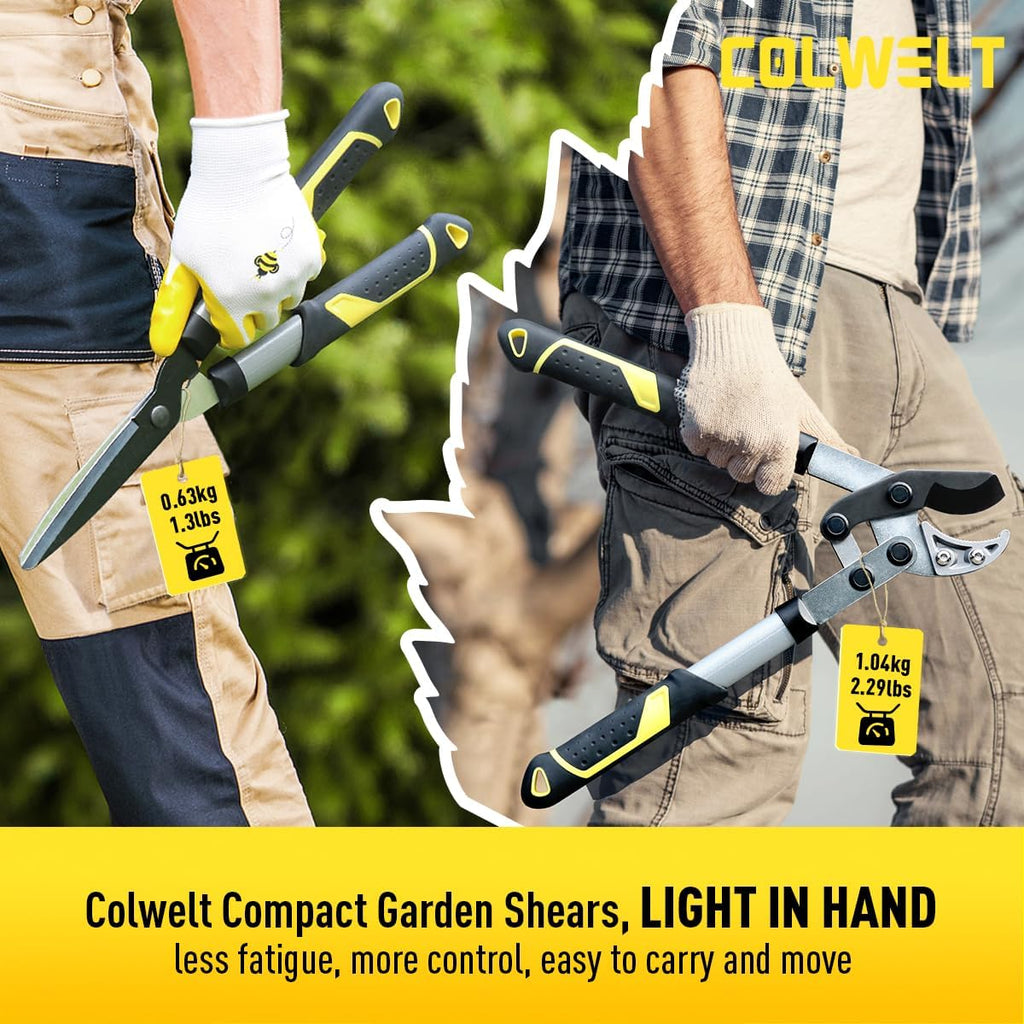 Colwelt Garden Shears Set 3Pc, 17’’ Hedge Shears Loppers for Gardening Tool | Compact 17in Branch Cutter Set, Hedge