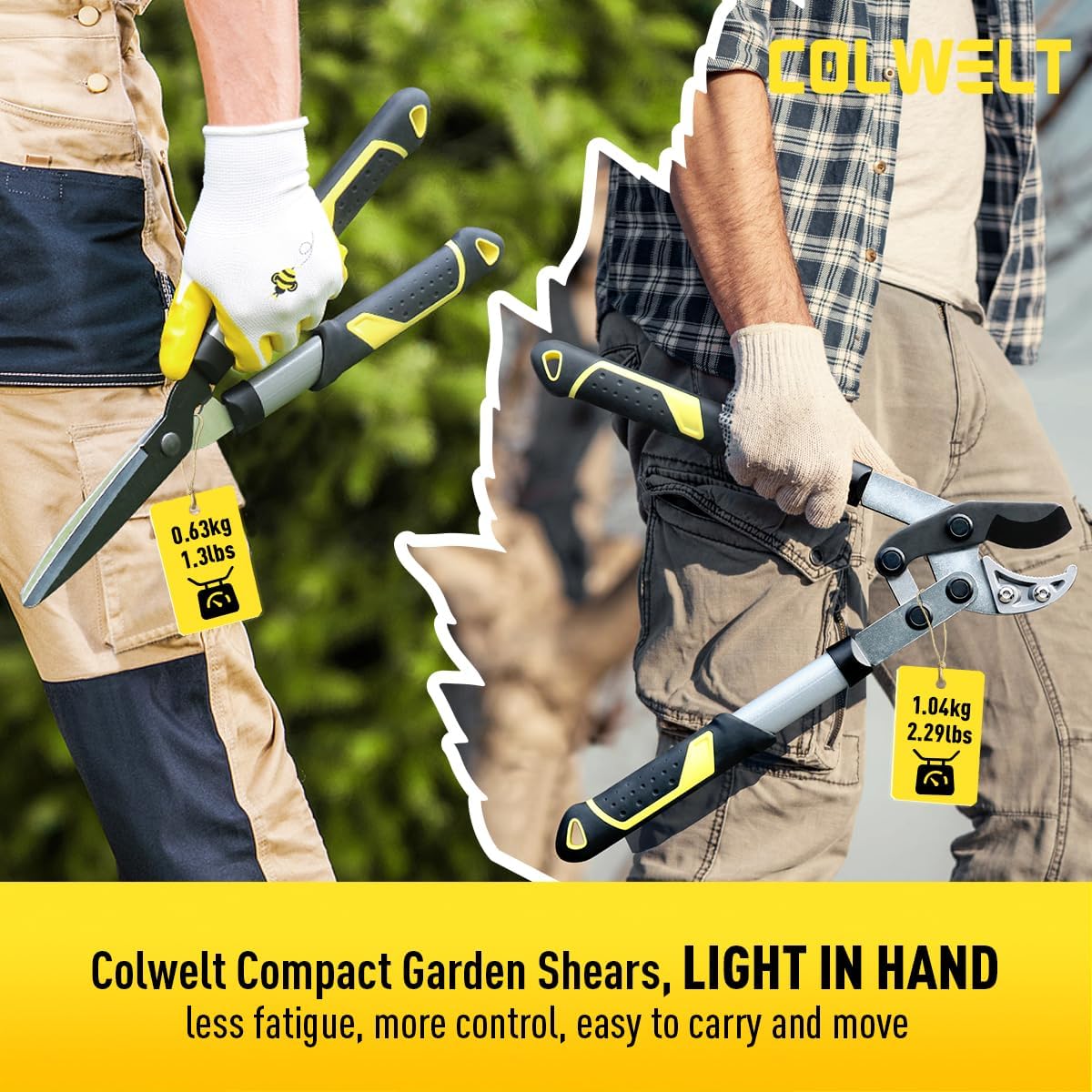 Colwelt Garden Shears Set 3Pc, 17’’ Hedge Shears Loppers for Gardening Tool | Compact 17in Branch Cutter Set, Hedge