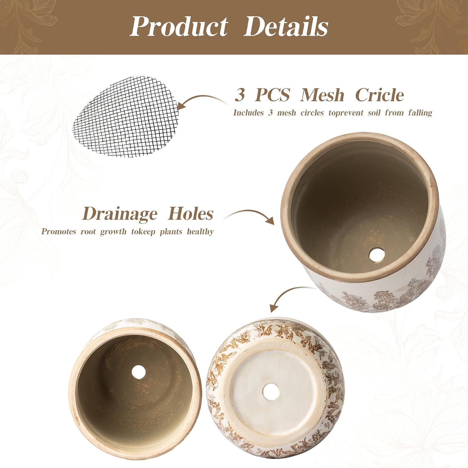 SURE YUESI Ceramic Plant Pots Set of 2, 4.7+5.7 Inch Vintage Indoor Planters with Drainage Hole, Farmhouse Ceramic