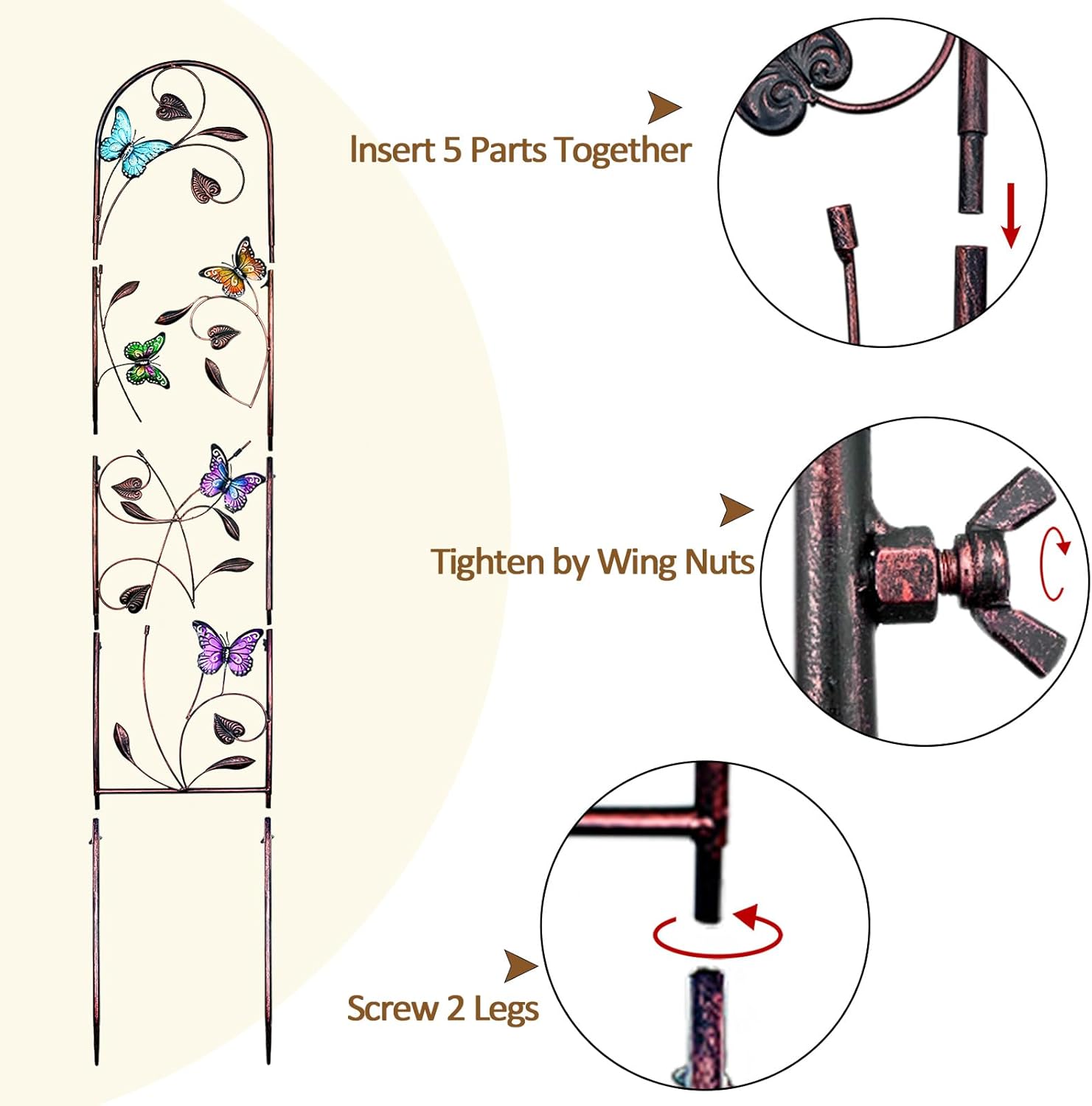 Aboxoo 2-Pack Butterfly Metal Garden Trellis, 60" Decorative Outdoor Fence | For climbing