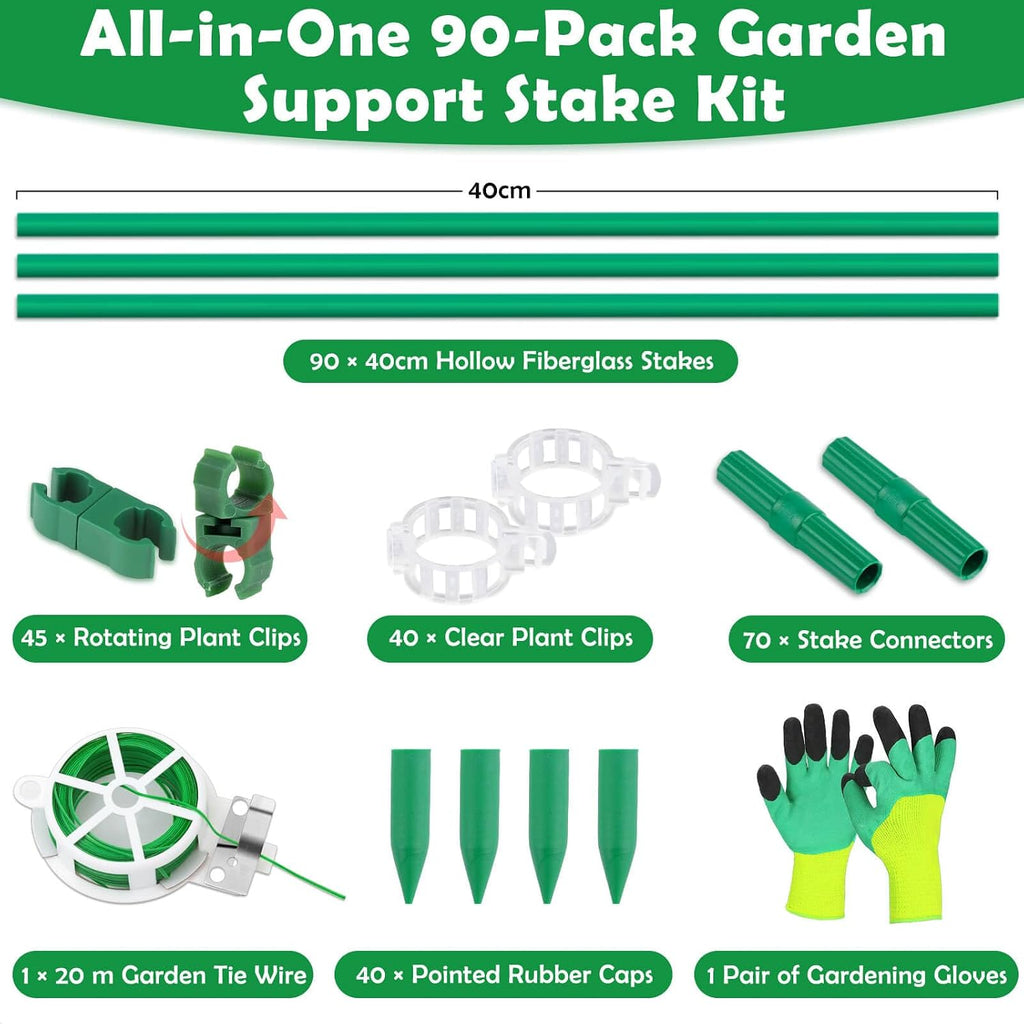 287 PCS Garden Stakes, Fiberglass Tomato Stakes, Garden Sticks | 90 Sets DIY 4ft, 5ft, 6ft, 7ft Plant Stakes with