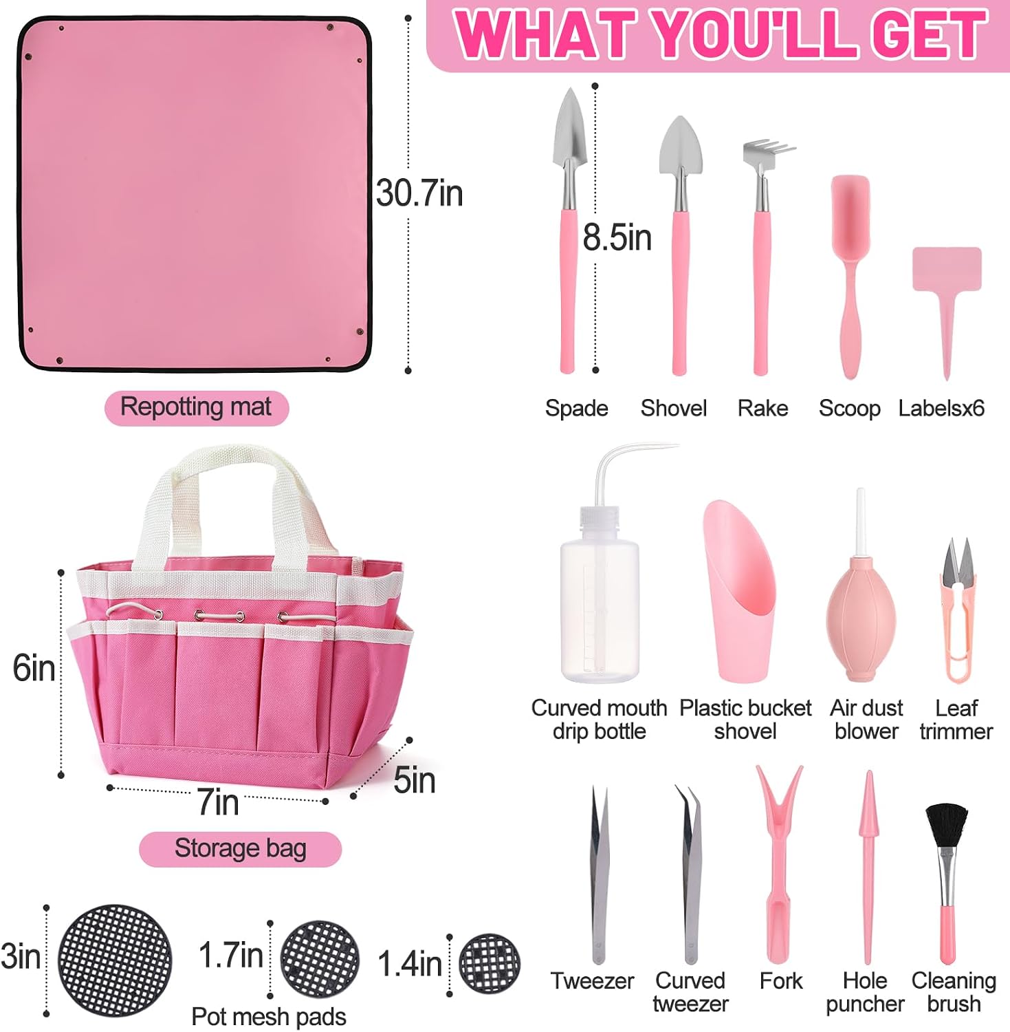 ANPHSIN 44pcs Small Gardening Tools Gifts for Women Beginners, Pink | Garden Hand Tools Set for Indoor Succulent
