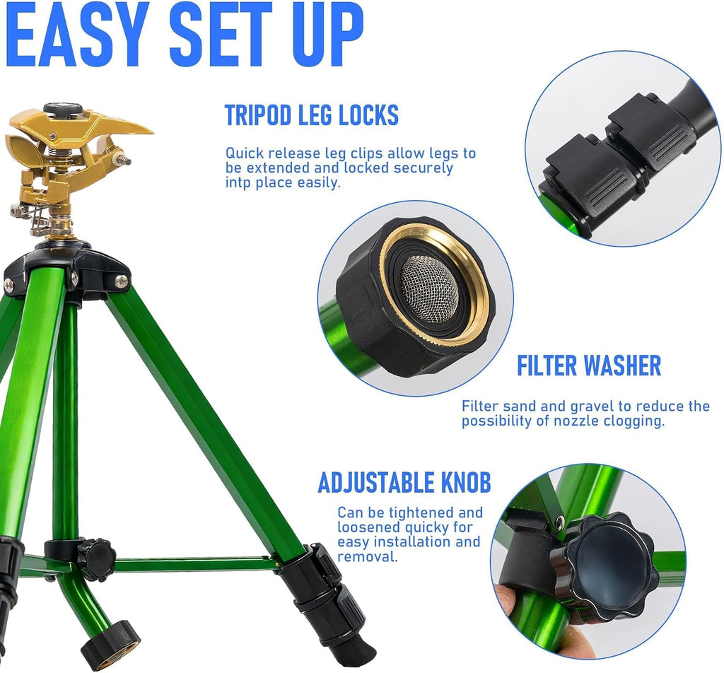 Hourleey 2 Pack Impact Sprinkler on Tripod, Rotating Water Sprinklers for Yard Lawn and Garden, Heavy Duty 360 Degree
