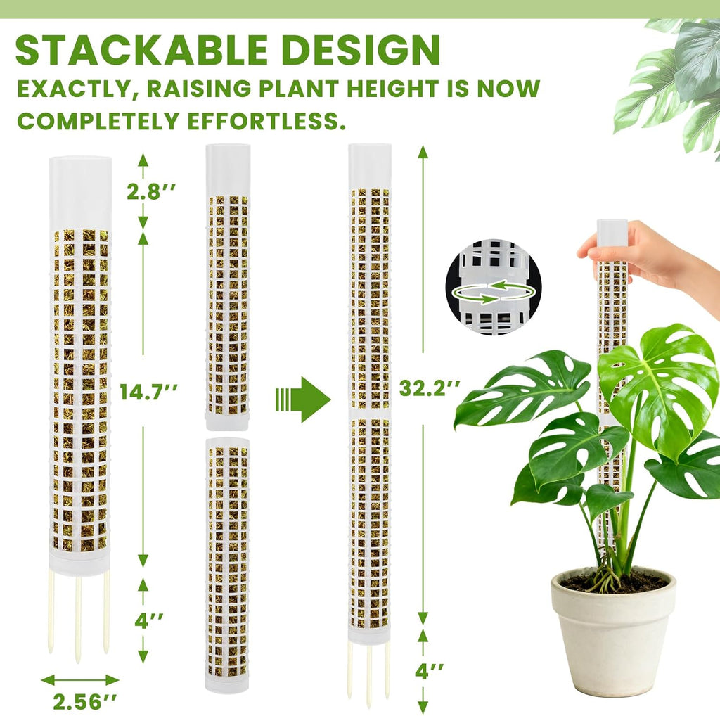 NZNDB Moss Pole Monstera Plant Support, 2Pack 17 in Self Watering Moss Pole | Stackable & Refillable Plastic Moss Poles