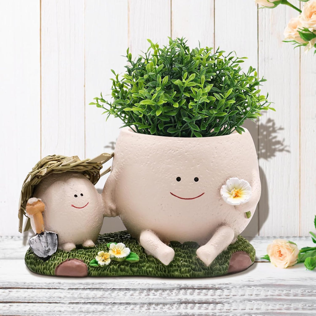 Smily Face Planter Pot Cute Resin Flower Head Planters for Indoor Outdoor Whimsical Succulent Pots for String of Pearls