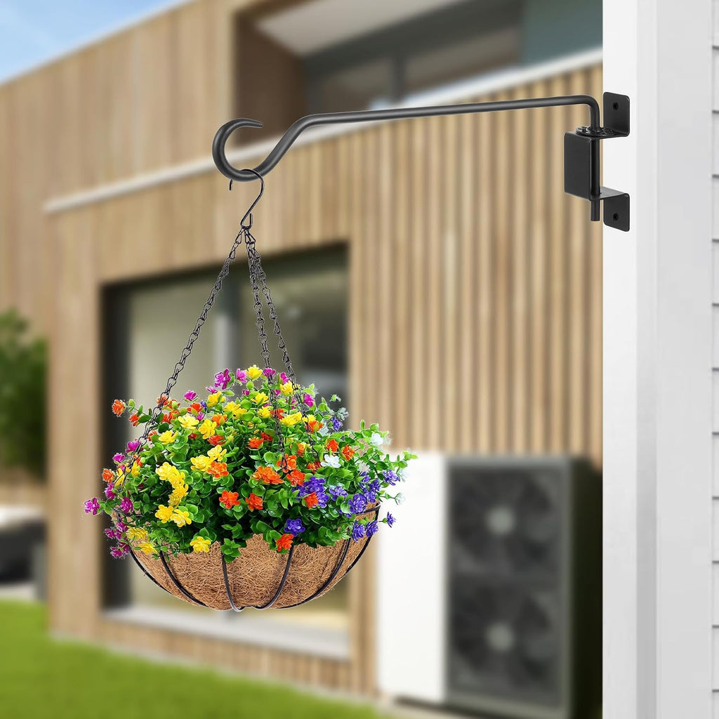 12 inch 4 Pack Swivel Plant Hangers Outdoor Heavy Duty - Black Iron Plant Hanging Hook Bracket for Flowers Baskets Pots