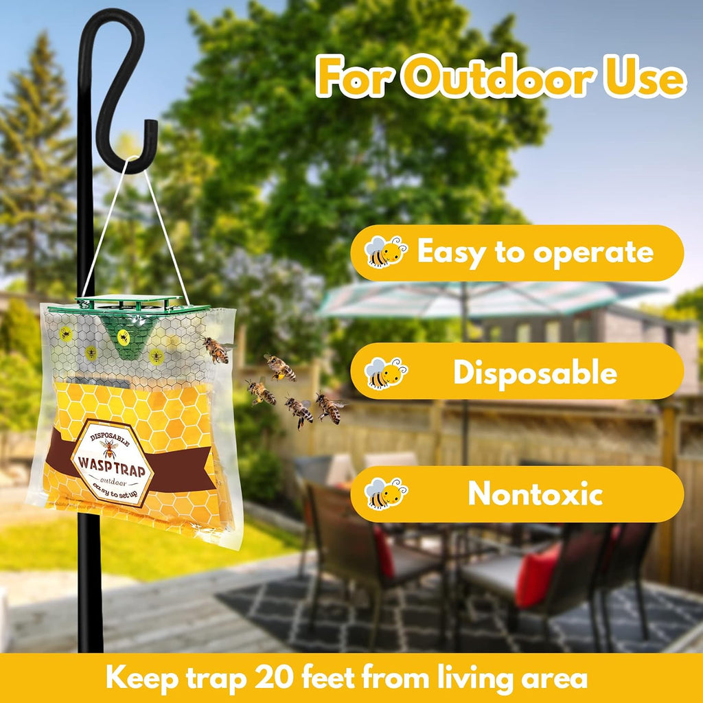 Outdoor Disposable Yellow Jacket & Wasp Traps 8 Pack | Carpenter Bee Traps for Outside, Yellow Jacket Trap, Hornet