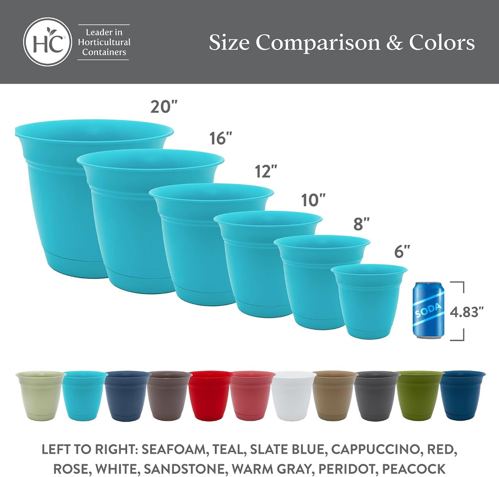 The HC Companies Eclipse Round Planter with Saucer - Outdoor & Indoor Plant Pot with Drainage Holes - Lightweight
