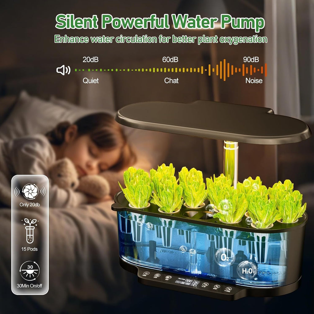 SPECILITE 15 Pods 30" Adjustable Height Hydroponics Growing System Kit | 36W Grow Light, Auto Timer & Pump System, APP