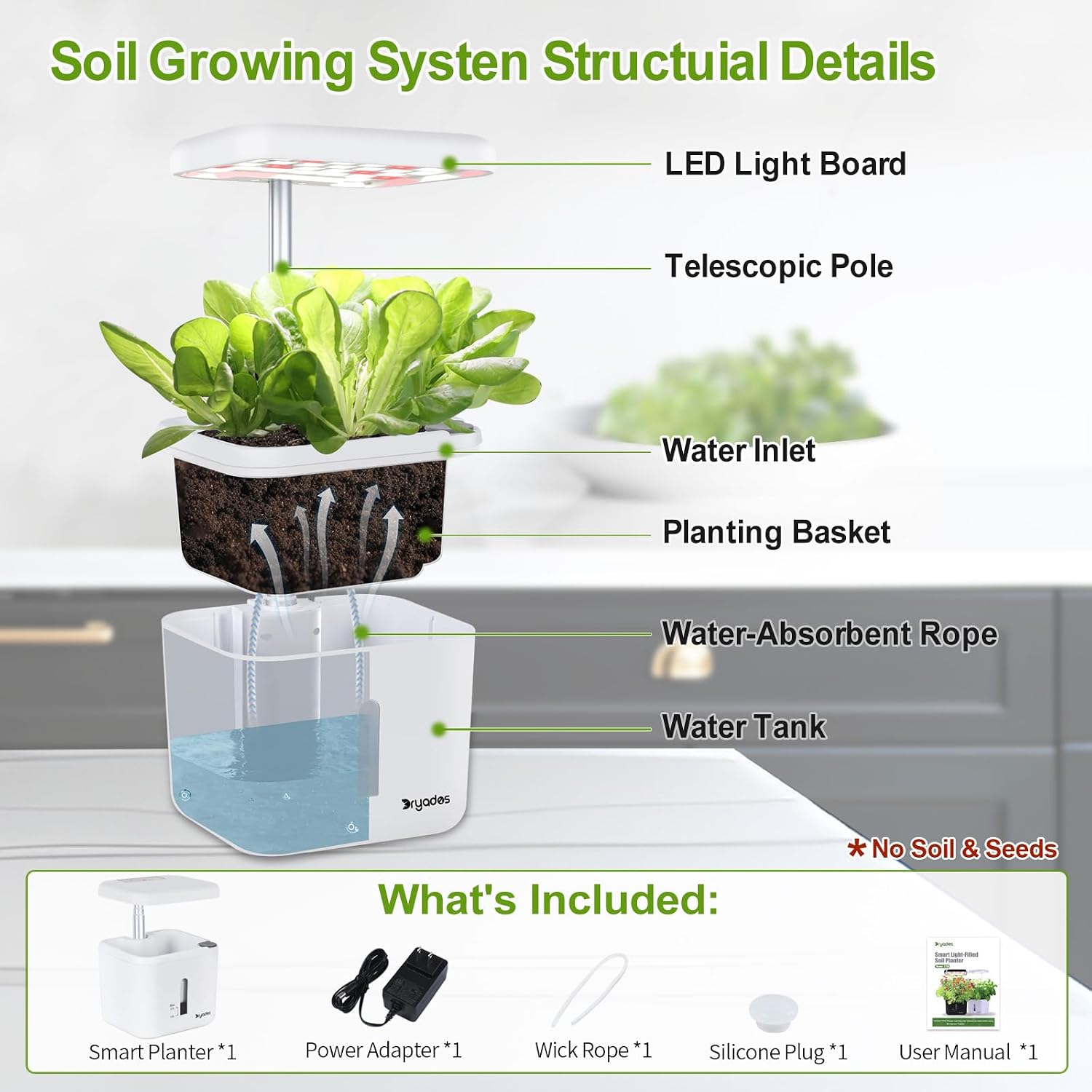 Indoor Garden Planter Growing Systems Soil plant pot indoor Small Smart Soil Gardening System with 17 Watts LED Grow