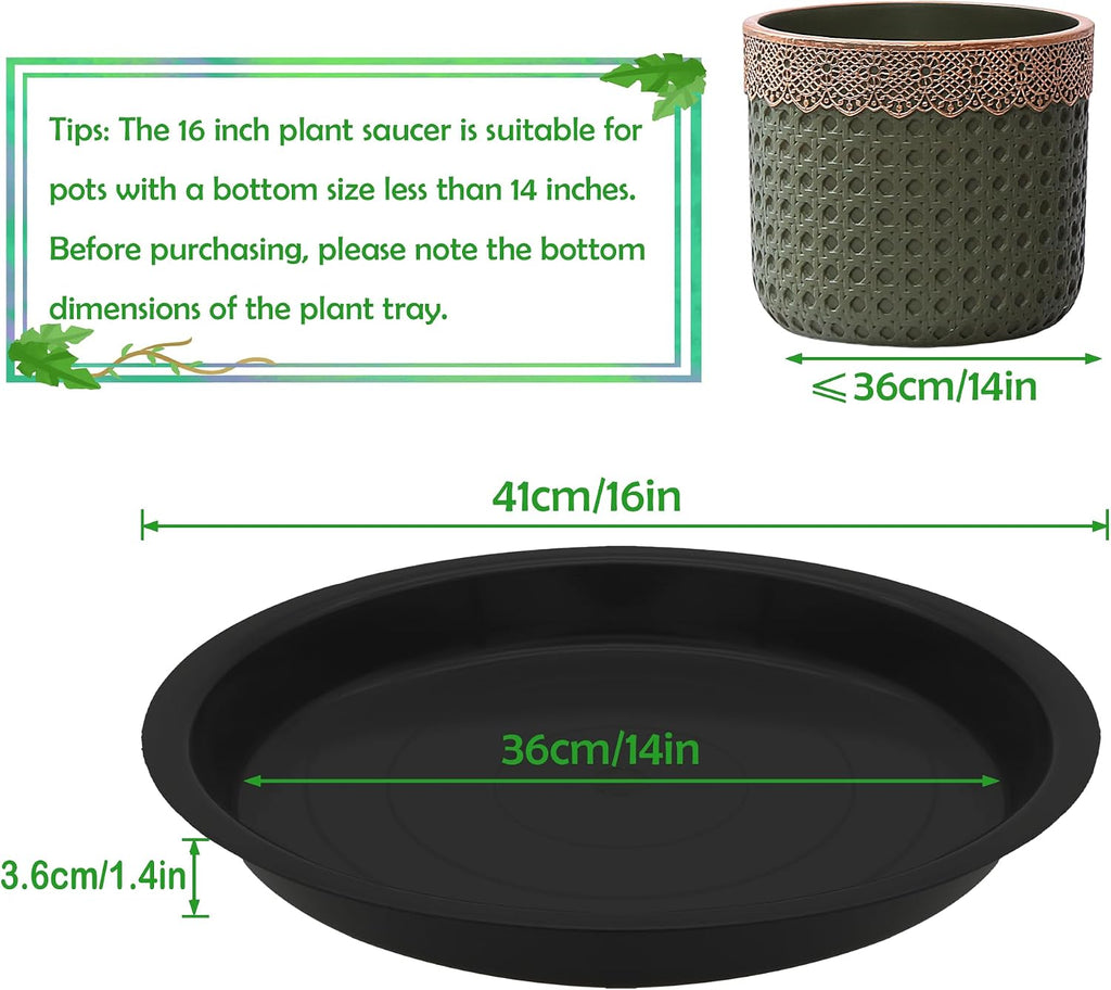 4 Pack 16 Inch Round Plant Saucers for Less 14 Inch Pot Indoors Outdoors Plant Trays for Pots Planter Saucer Plastic