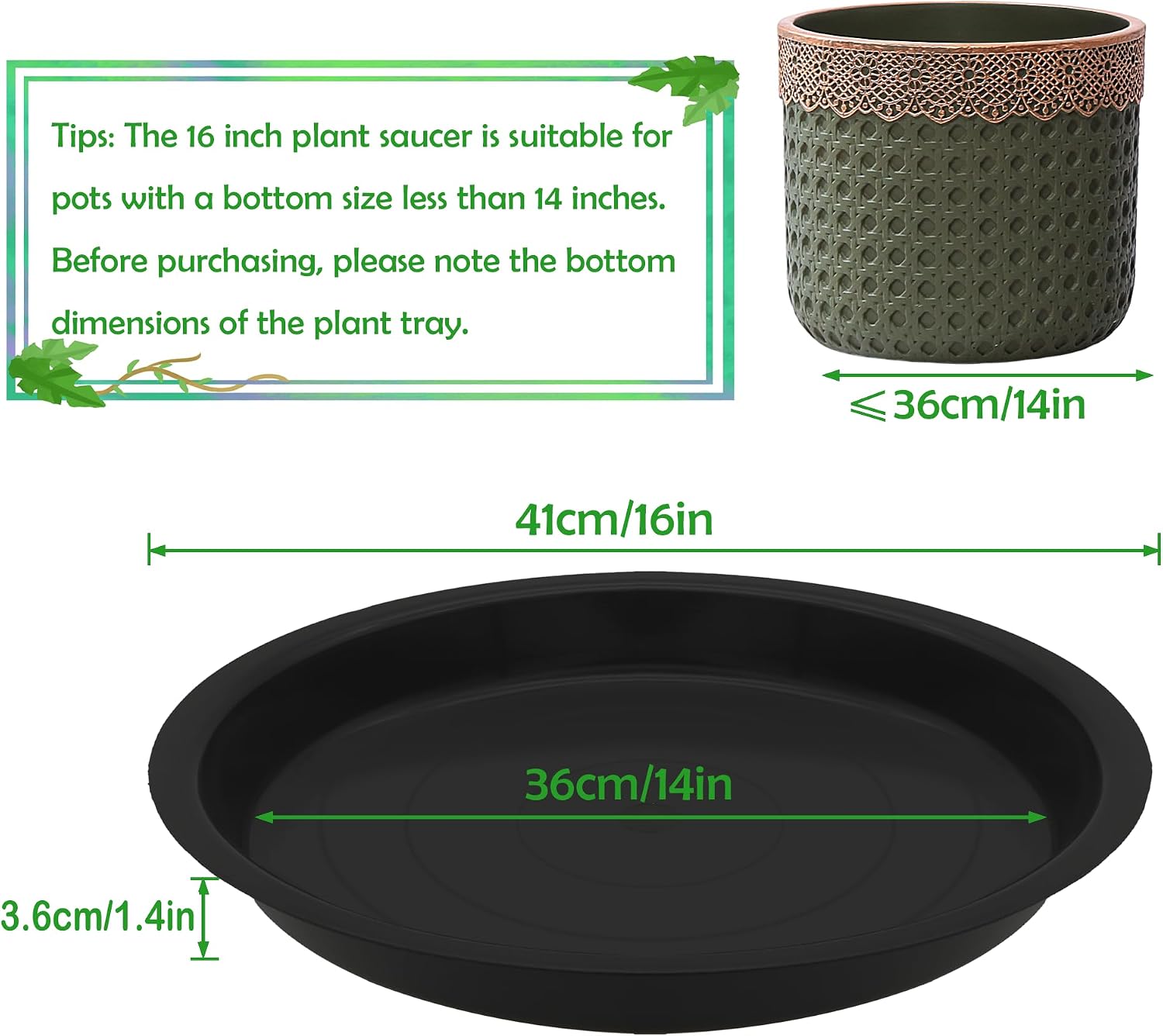 4 Pack 16 Inch Round Plant Saucers for Less 14 Inch Pot Indoors Outdoors Plant Trays for Pots Planter Saucer Plastic