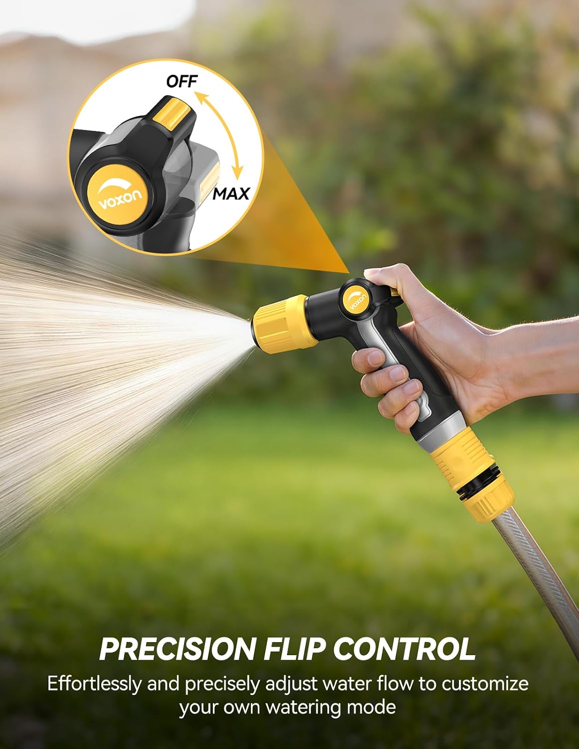 VOXON Garden Hose Nozzle with High Pressure Jet, 100% Heavy Duty Metal | Zinc Alloy & TPR Rubber, With Thumb Flow