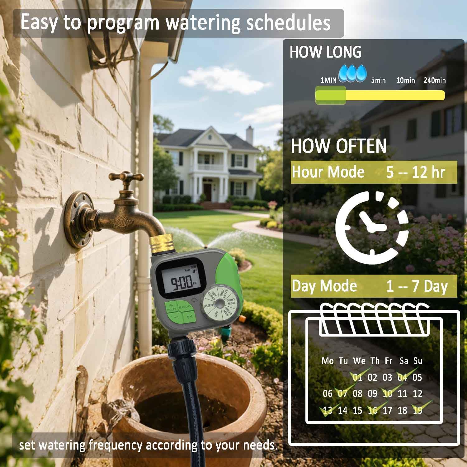 Drip Irrigation System with Water Timer Auto Watering System for Garden 5/16“ID and 1/4 Inch Pipe 162ft Adjustable