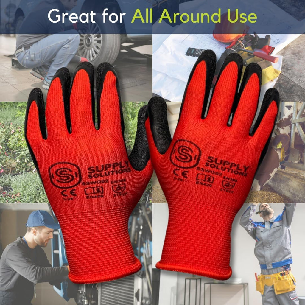 13 Gauge Polyester Shell with Latex Crinkle Palm Dipped Safety Work Gloves for Landscaping, Warehouse, Construction